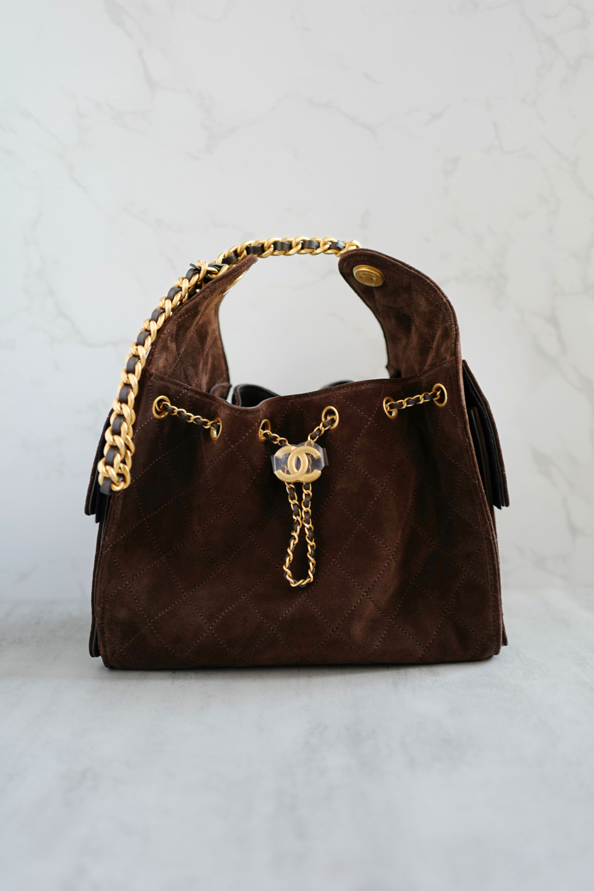 Chanel 25K Small Hobo Bag Dark Brown Suede with Gold Hardware