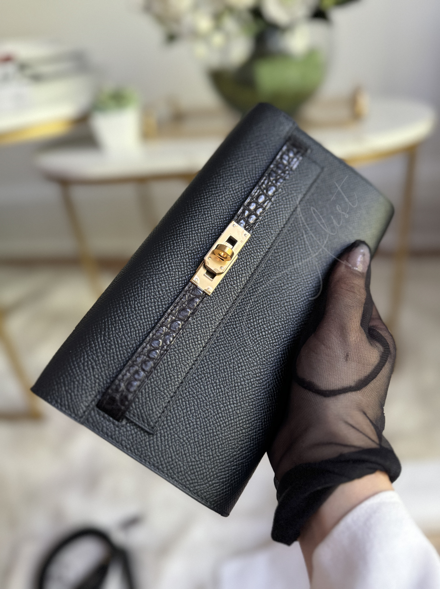 Hermes Kelly to go touch black matte alligator ghw