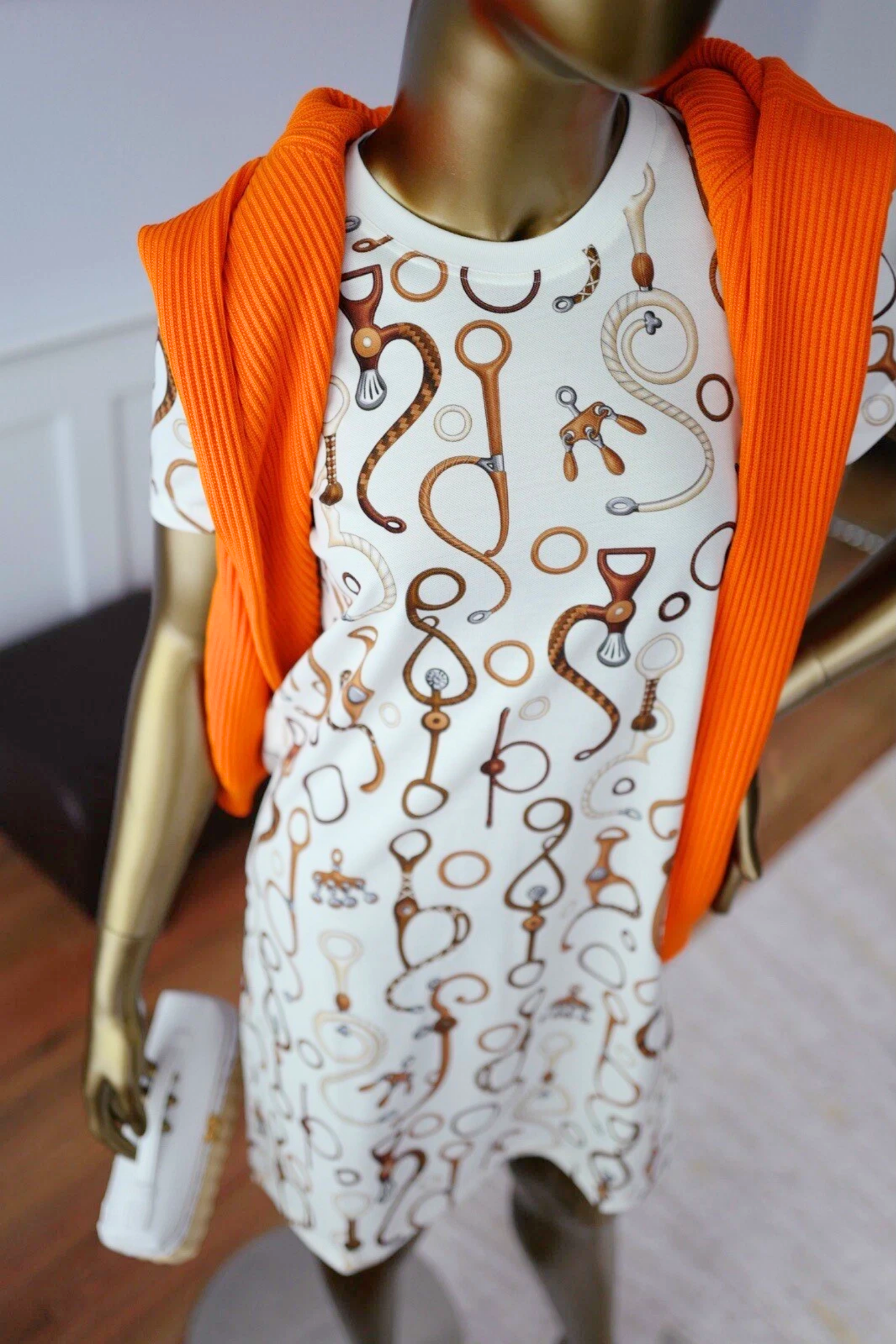 NEW Hermes Panoplie Tout Cuir straight dress Size 36 Blanc/Naturel