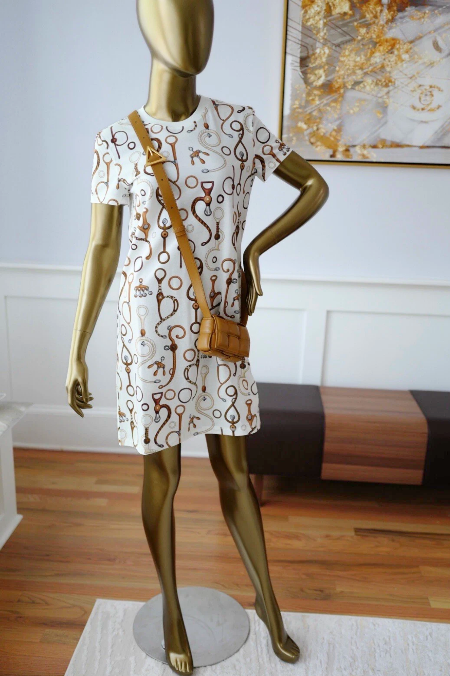 NEW Hermes Panoplie Tout Cuir straight dress Size 36 Blanc/Naturel
