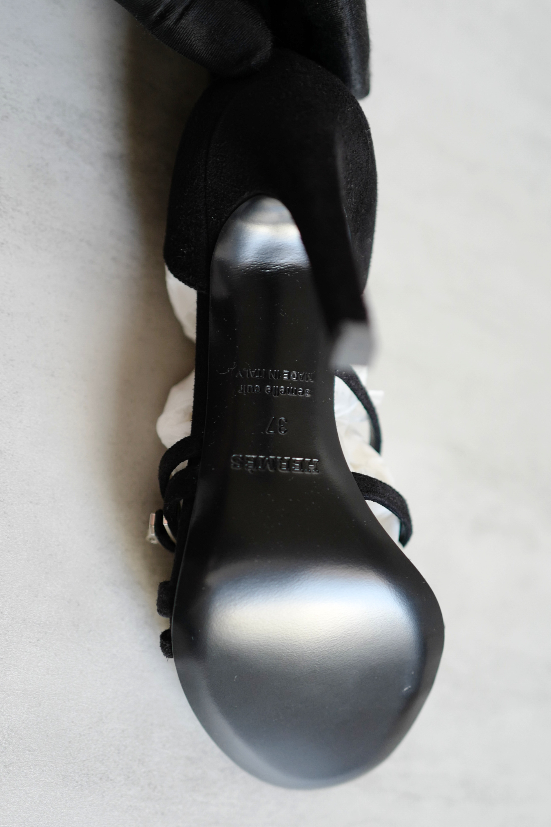 Hermès Lipstick 105 Sandal Noir Black Suede Strappy High Heels Size 37