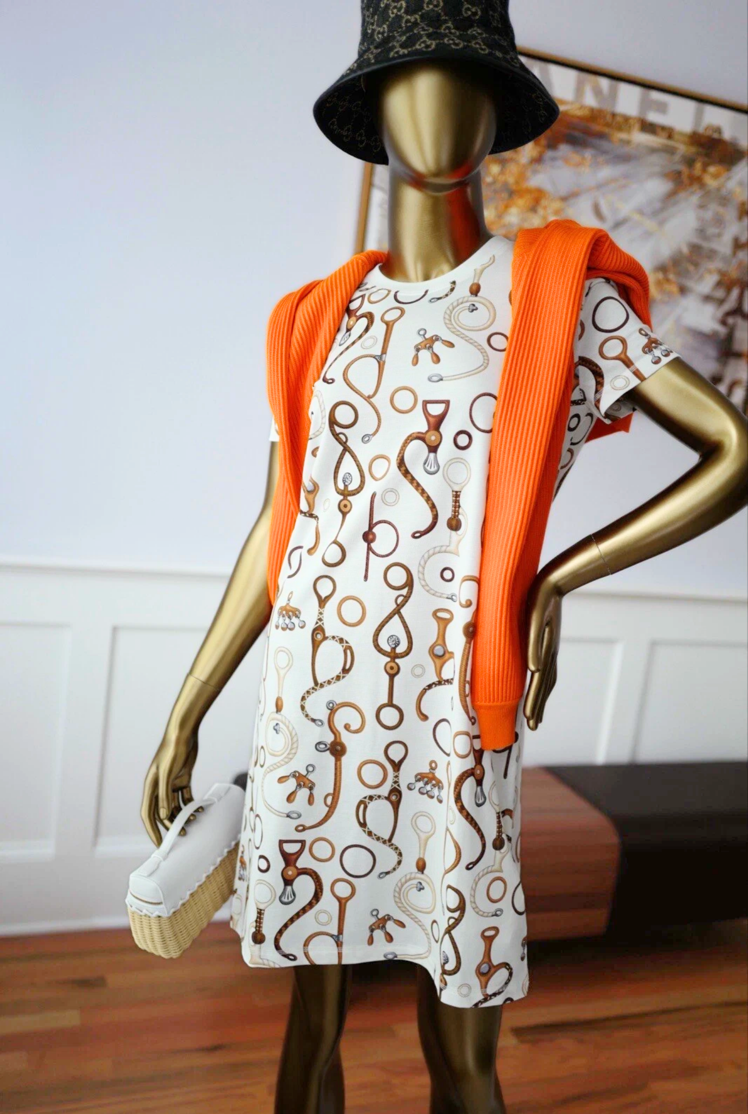 NEW Hermes Panoplie Tout Cuir straight dress Size 36 Blanc/Naturel