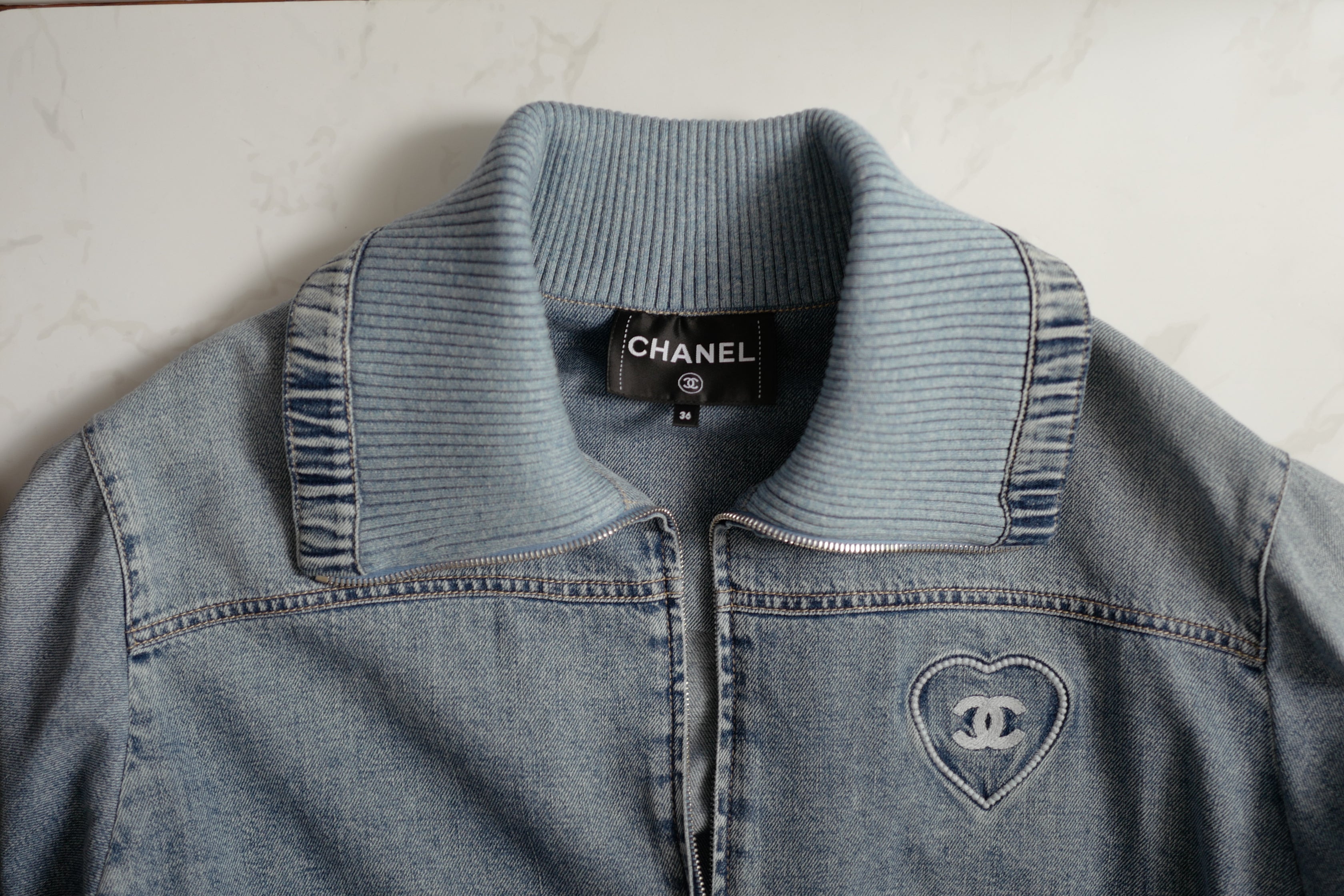 Chanel Coco Beach 2025 Collection Embroidered Denim Jacket Blue size 36