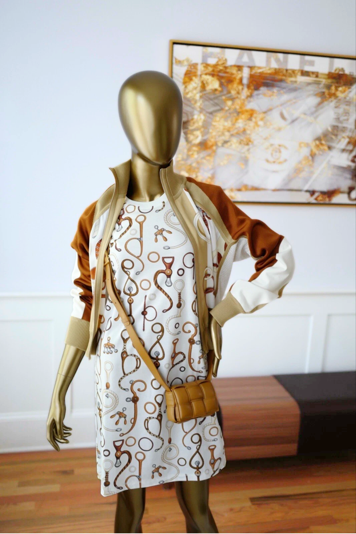 NEW Hermes Panoplie Tout Cuir straight dress Size 36 Blanc/Naturel