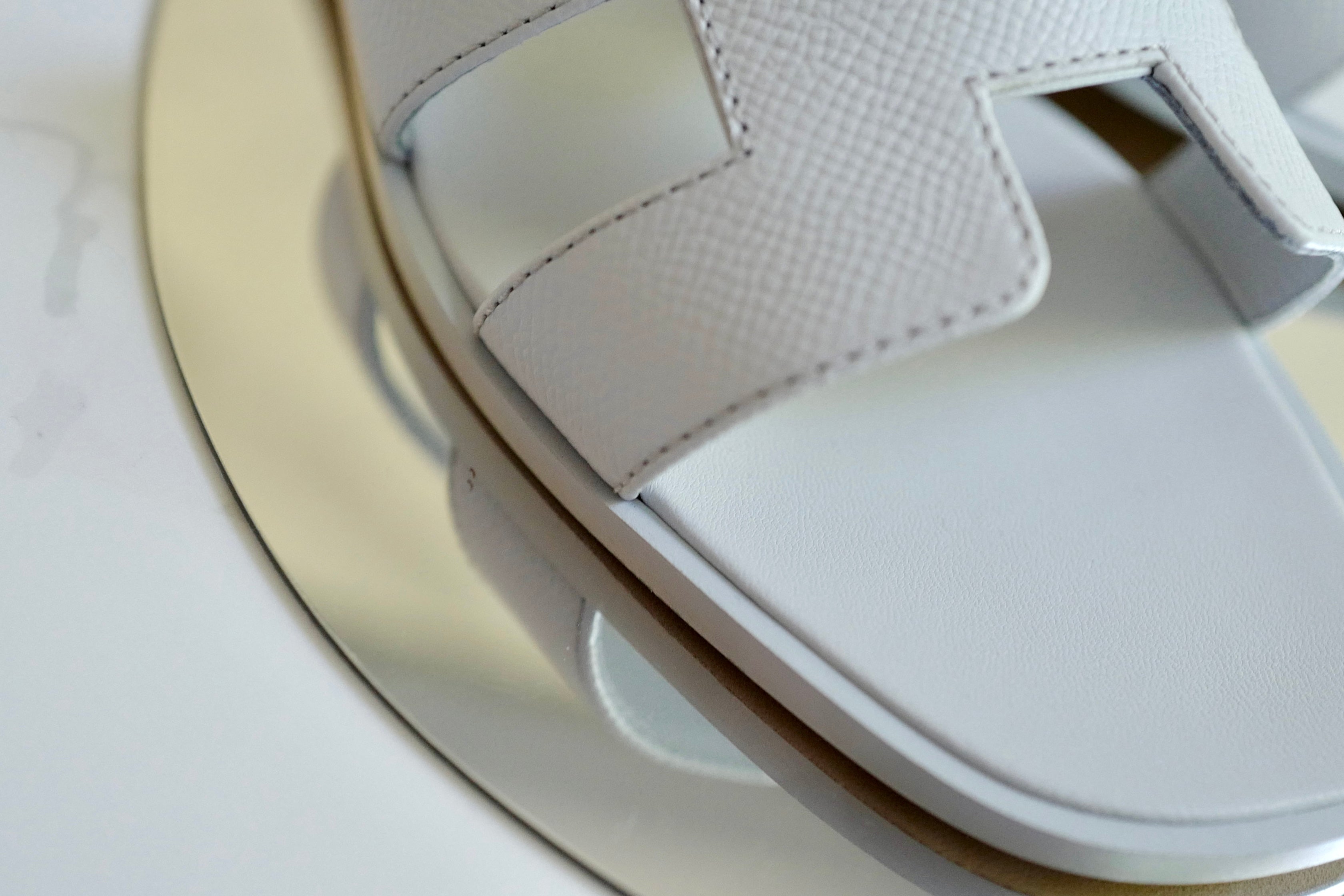 Brand New Hermès Oran Sandal in Ice Blue Bleu Brume Epsom Leather Size 38
