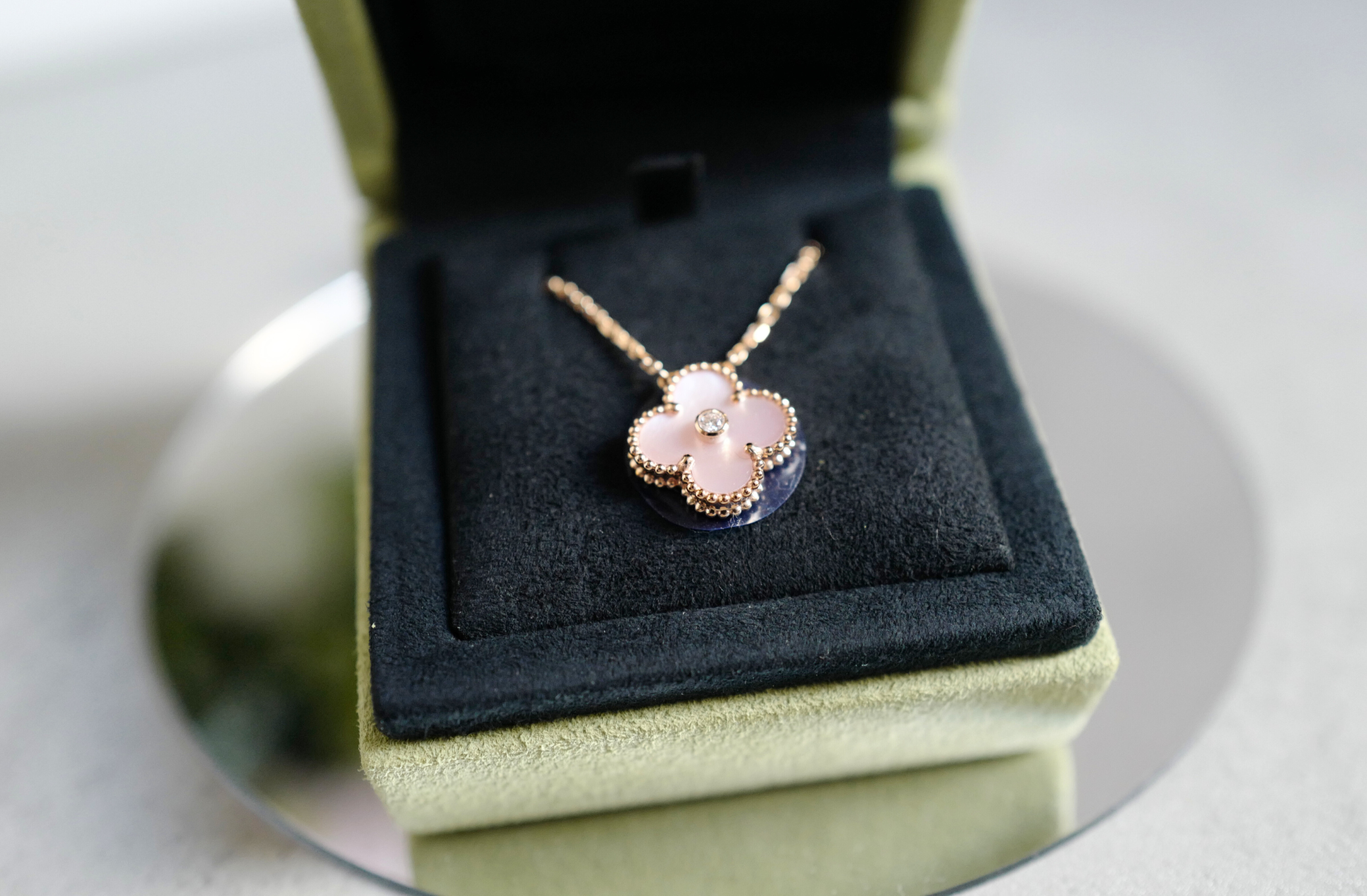 Van Cleef & Arpels 2025 Holiday Alhambra Pendant Pink MOP & Rose Gold