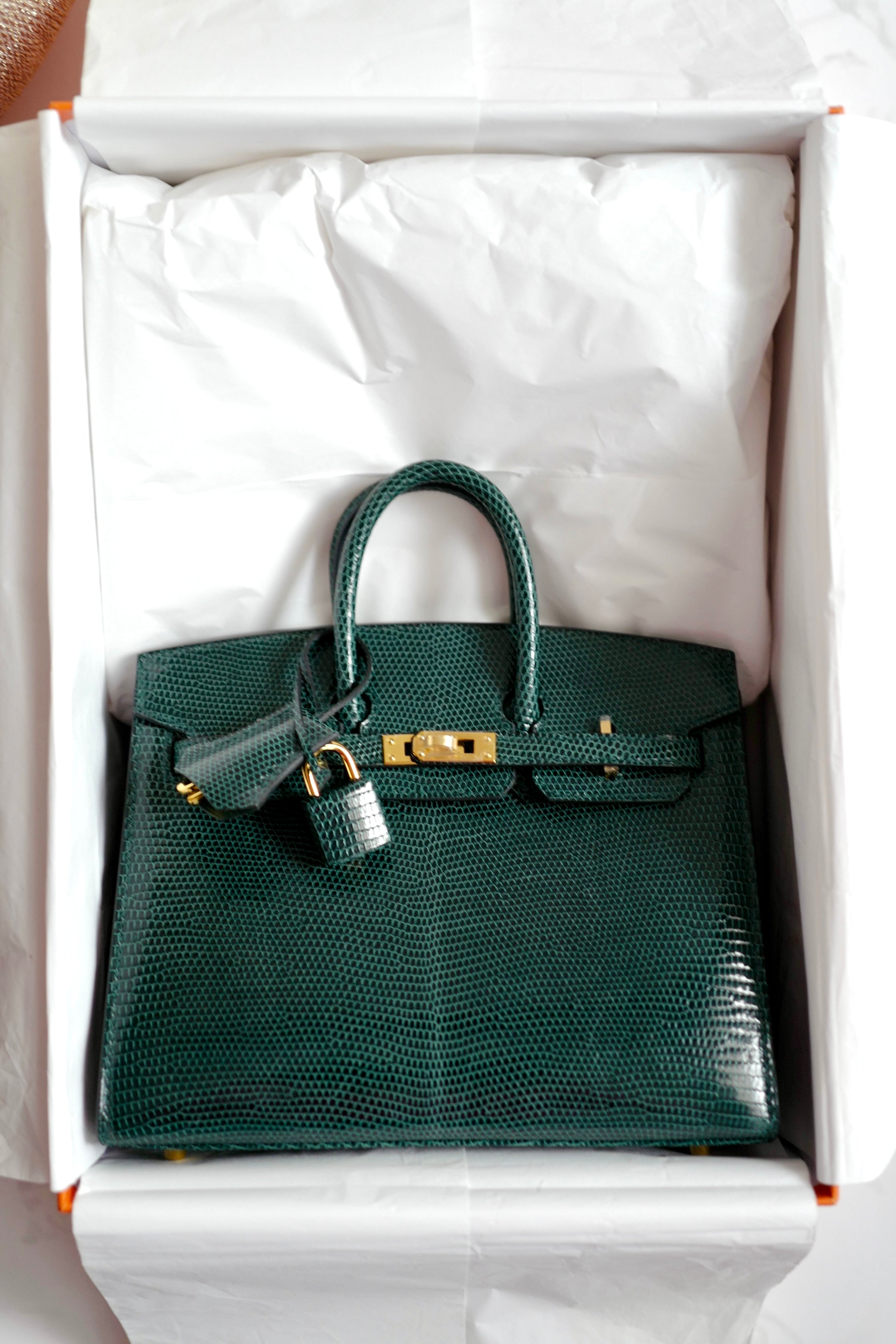 Hermes BIRKIN 20 Lizard Lisse in Vert Cypress Gold Hardware