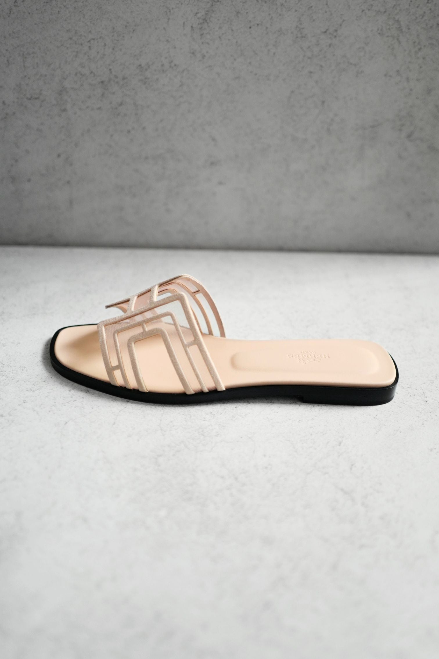 BNIB Hermes Oran Sandal Chevre Velours Resille Arcai Beige Nude Size 38