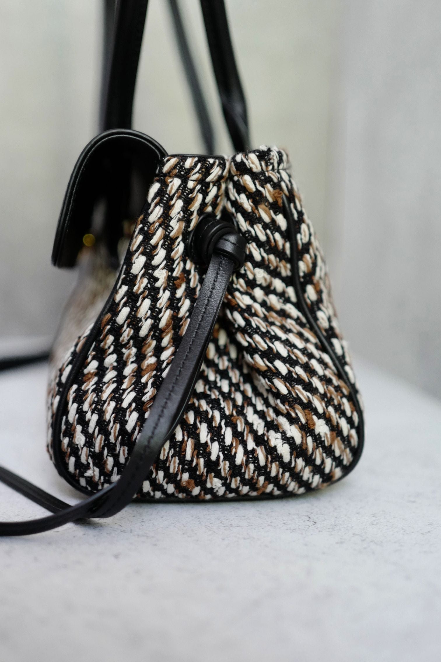 Chanel 26S Small Shopping Bag Matthieu Blazy Black Ecru Wool Gold Hardware
