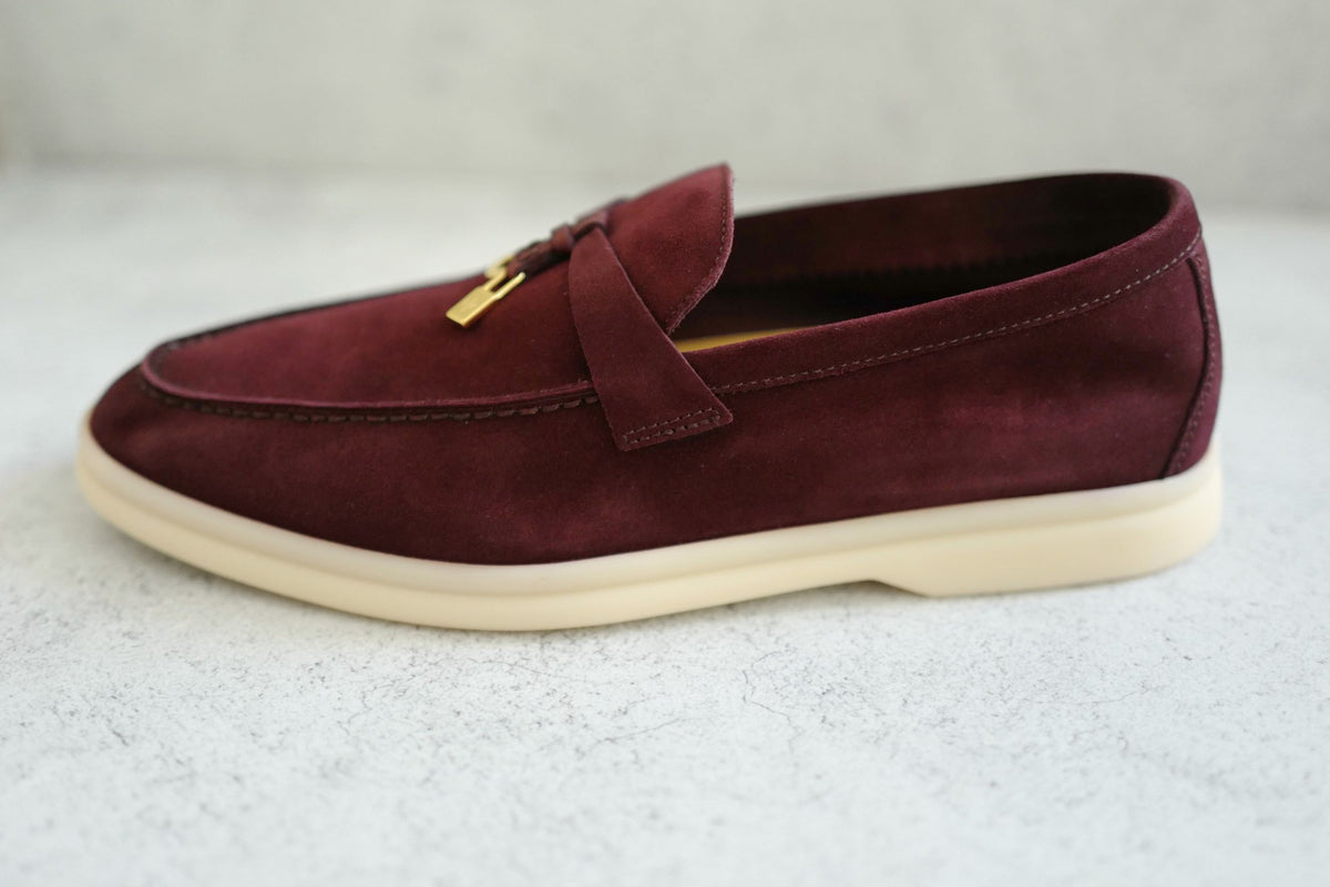 BNIB Loro Piana Summer Charms Walk Loafer Burgundy Suede Calfskin Size 37.5