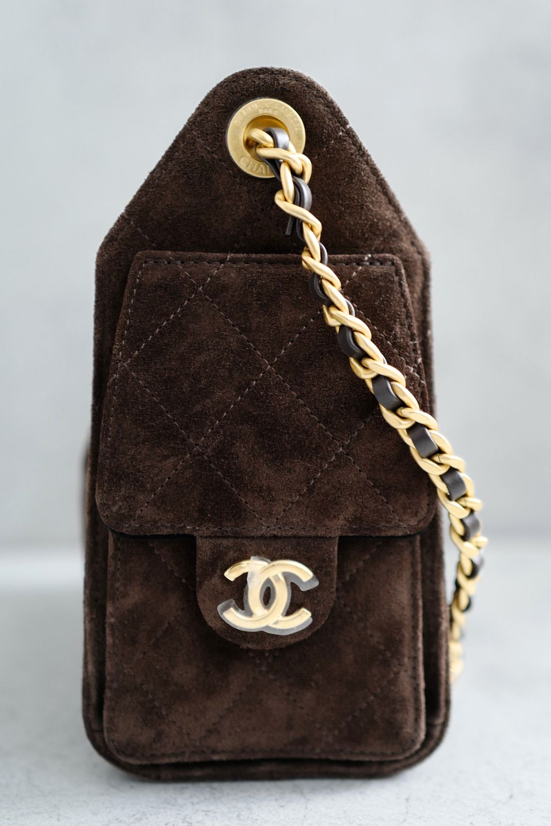 NEW Chanel 26C Mini Hobo Dark Brown Suede Gold Hardware