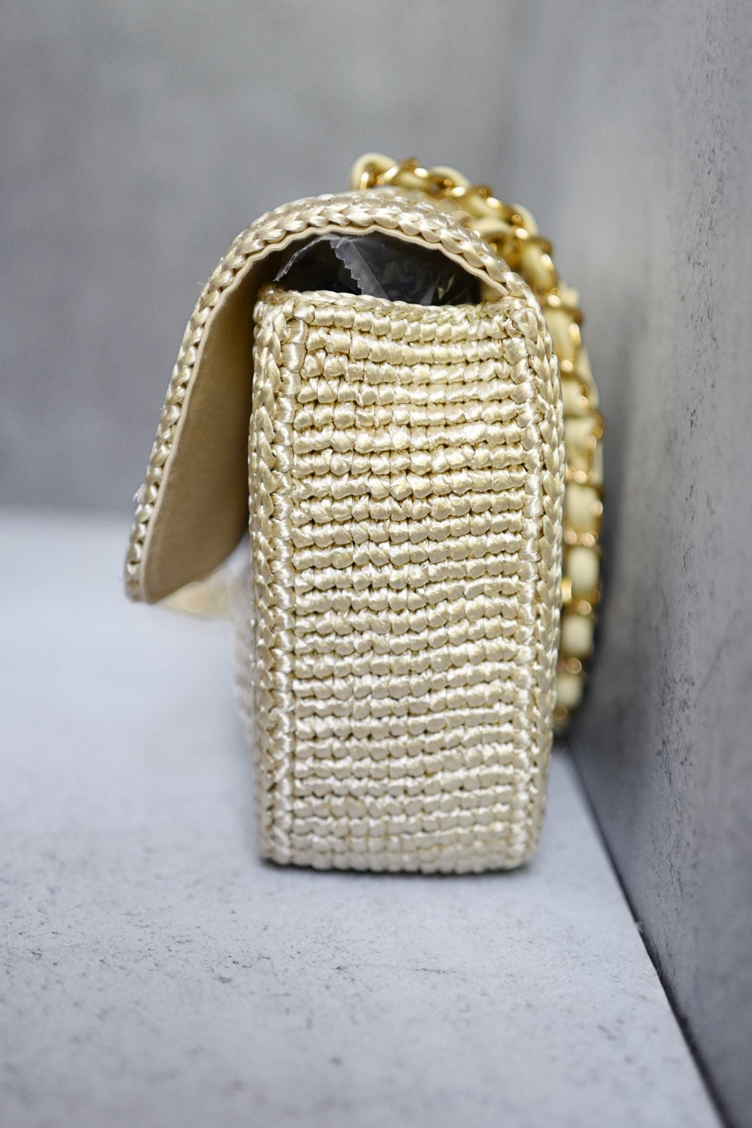 Chanel 26M Coco Beach Small Flap Bag Cream Braided Raffia Gold Hardware
