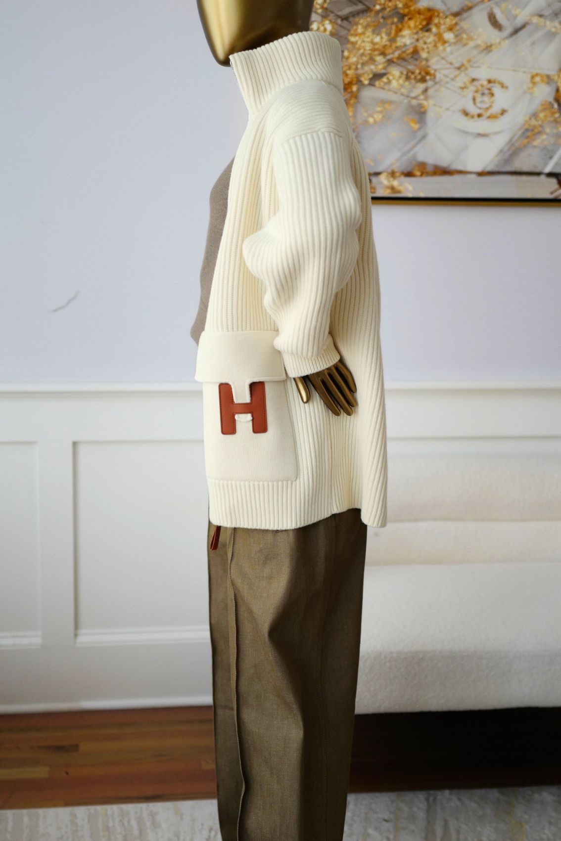 Hermès Blousson Cardigan Blanc Naturel Wool Knit Size 38