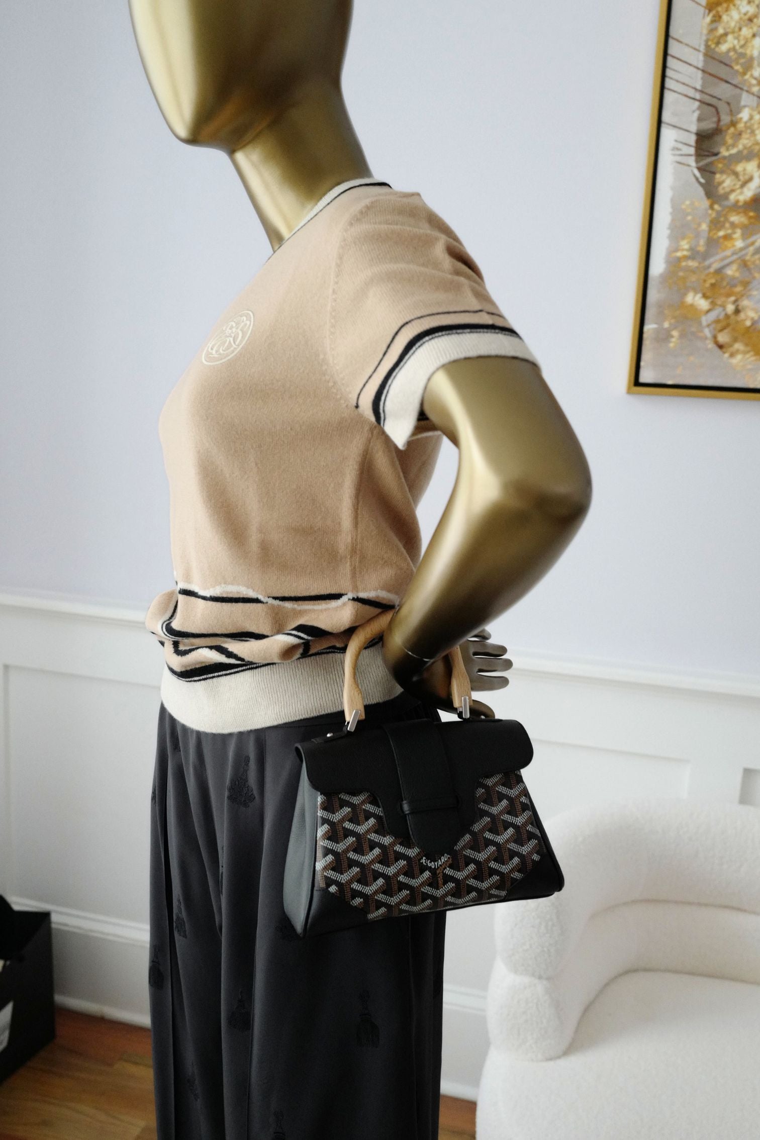 Hermès Sweater Short Sleeved "Ex-Libris" Beige Cajou Cashmere Size 36