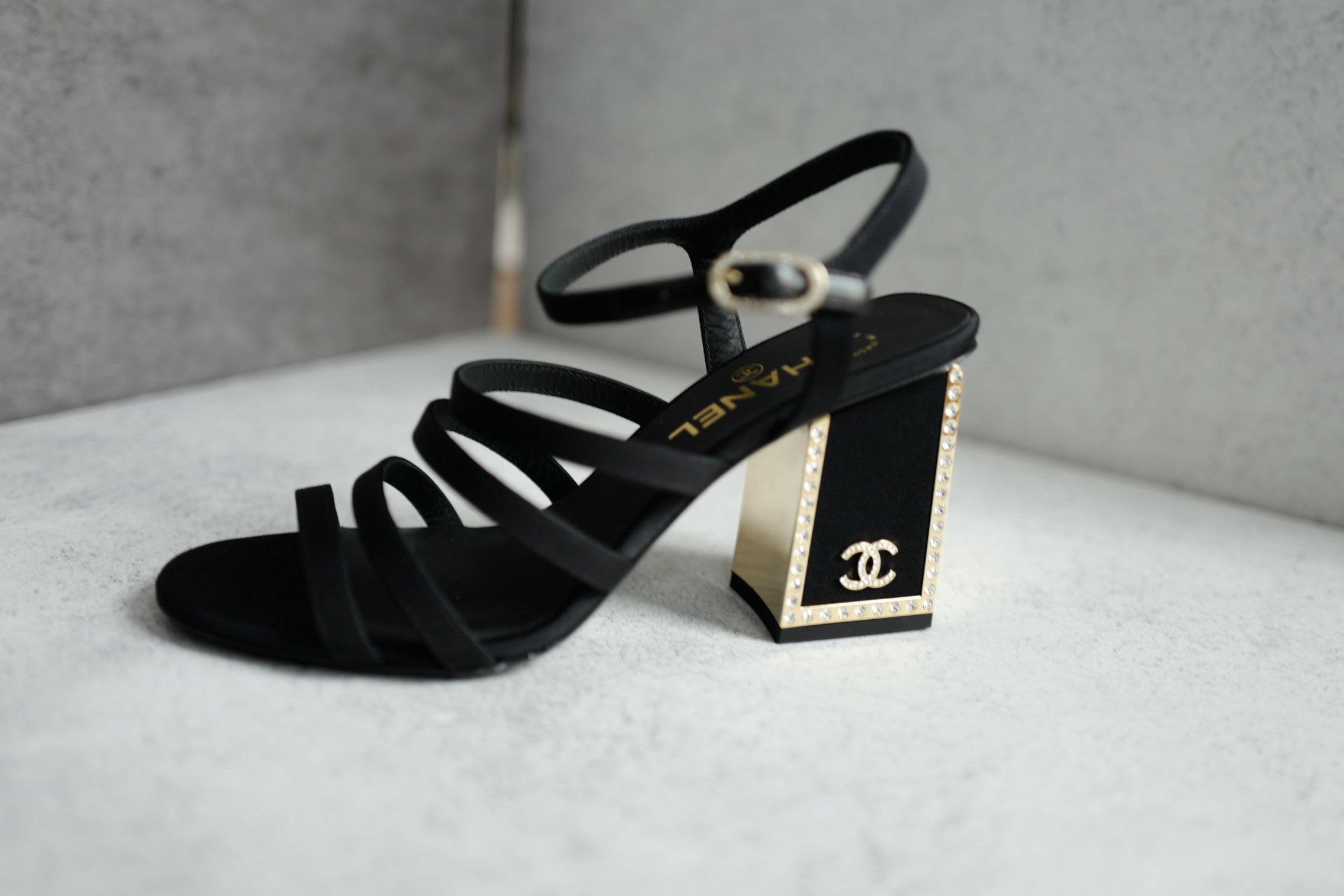BNIB Chanel 24B Strappy Heels in Black with Crystals Rhinestone Heels size 38