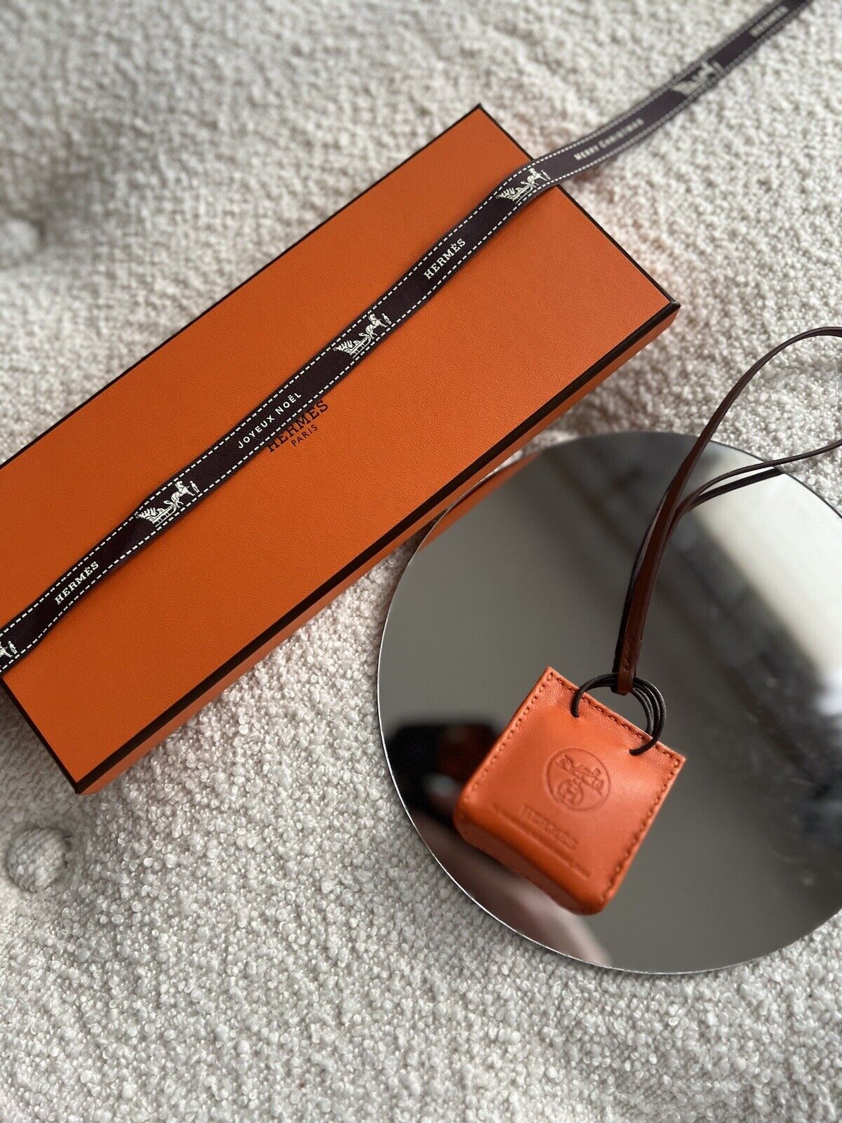 *BNIB* Hermes Orange Shopping Bag Charm Milo Lambskin In Feu/Gold