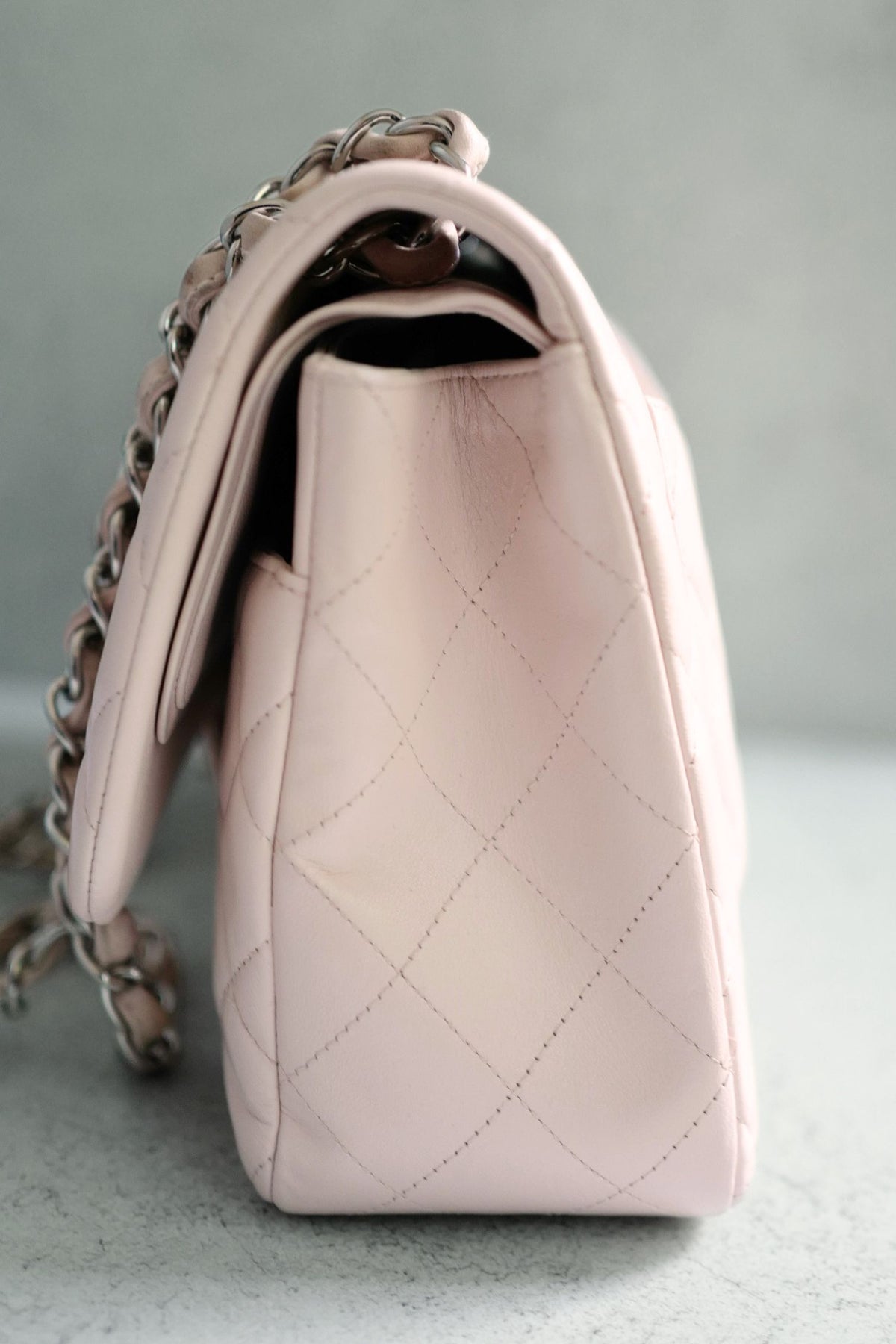 Preowned Chanel Jumbo Classic Flap in Baby Pink Rose Clair Lambskin #13