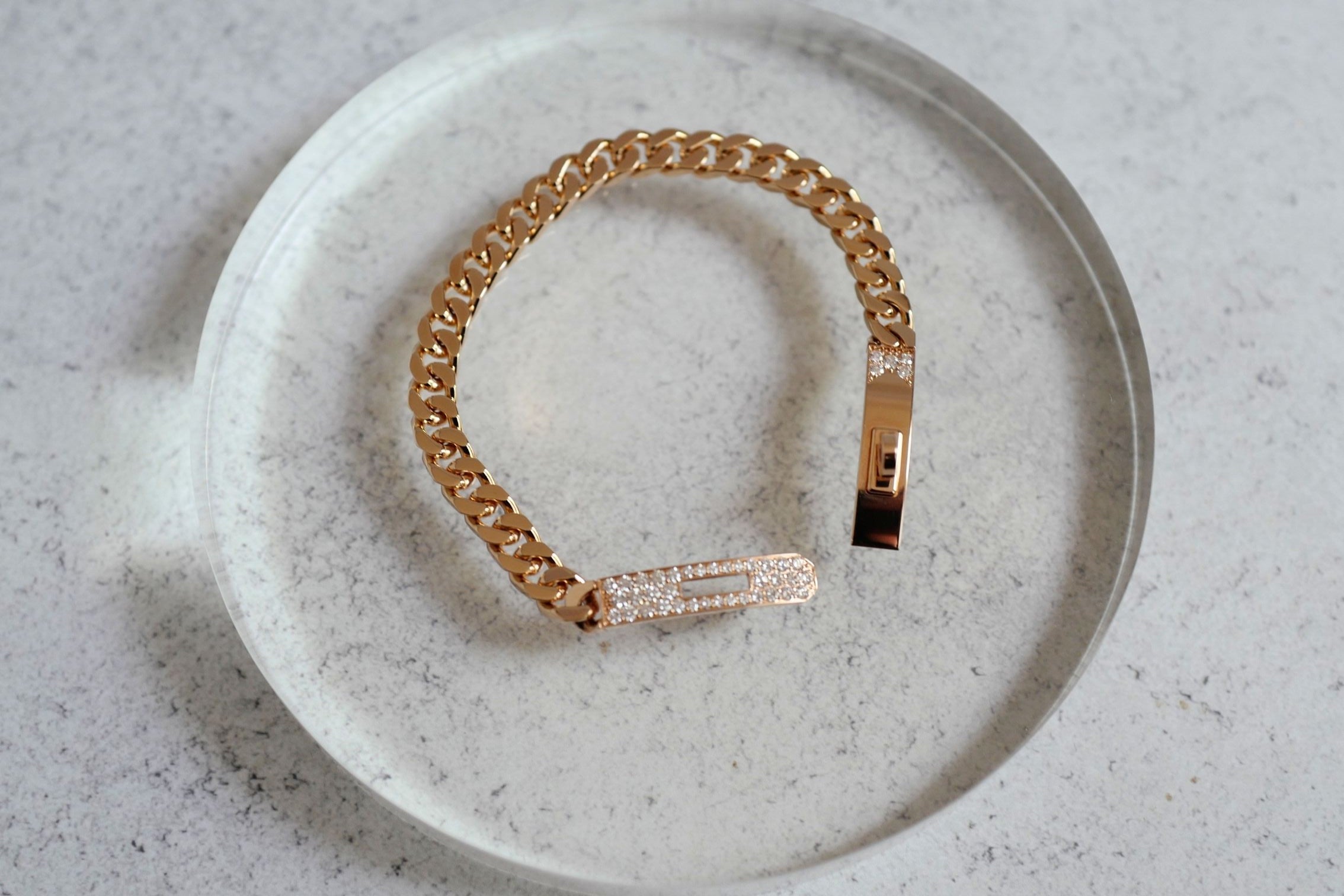 Hermès Kelly Gourmette Bracelet SH Small Model Rose Gold with 41 Diamonds