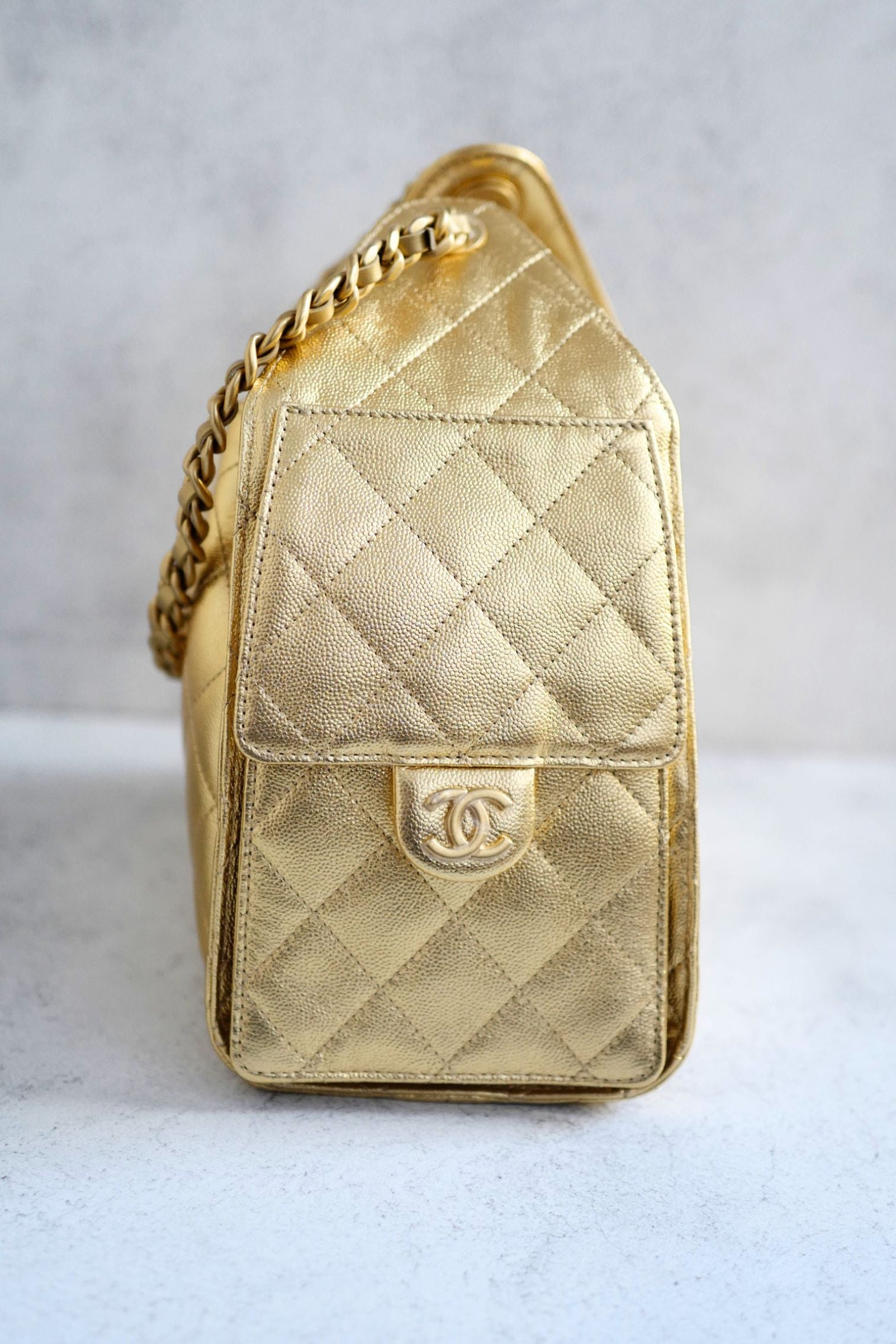 Chanel 26C Small Hobo Gold Metallic Grained Calfskin Gold Hardware