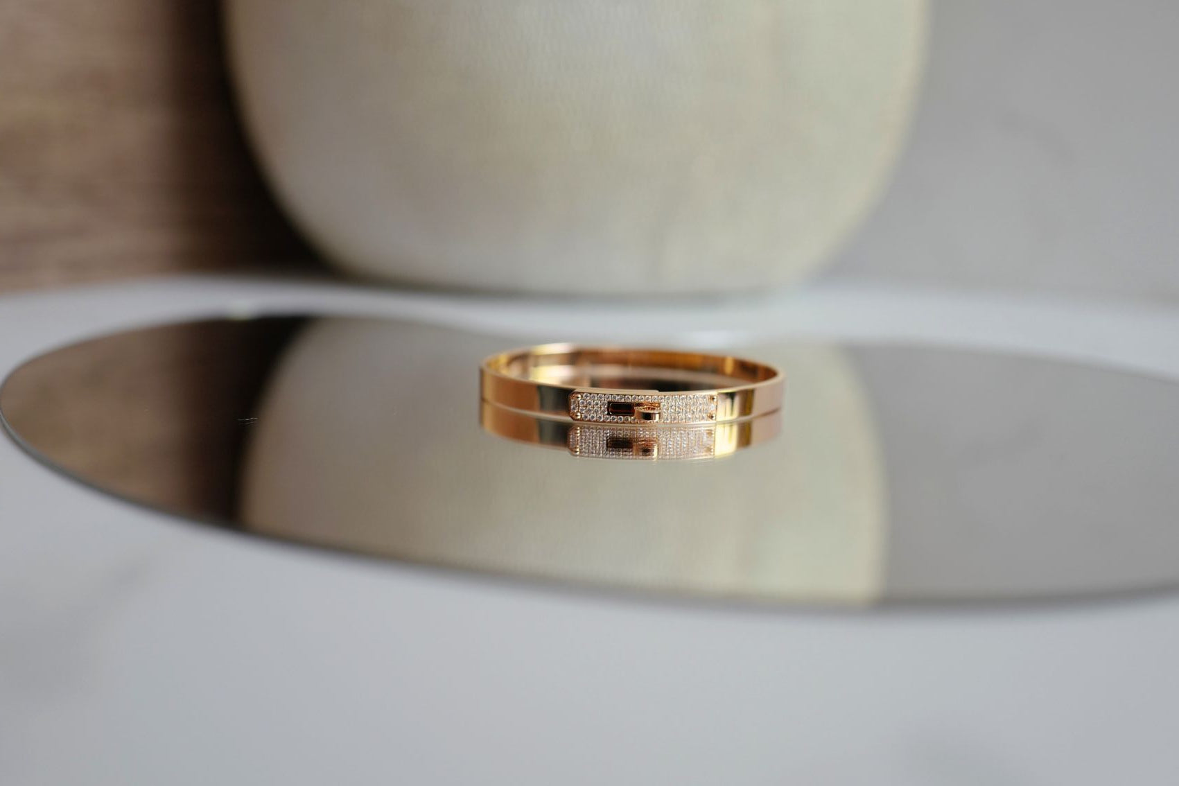 Hermès Kelly Diamond Bangle Bracelet 18K Rose Gold 0.36ct Size SH