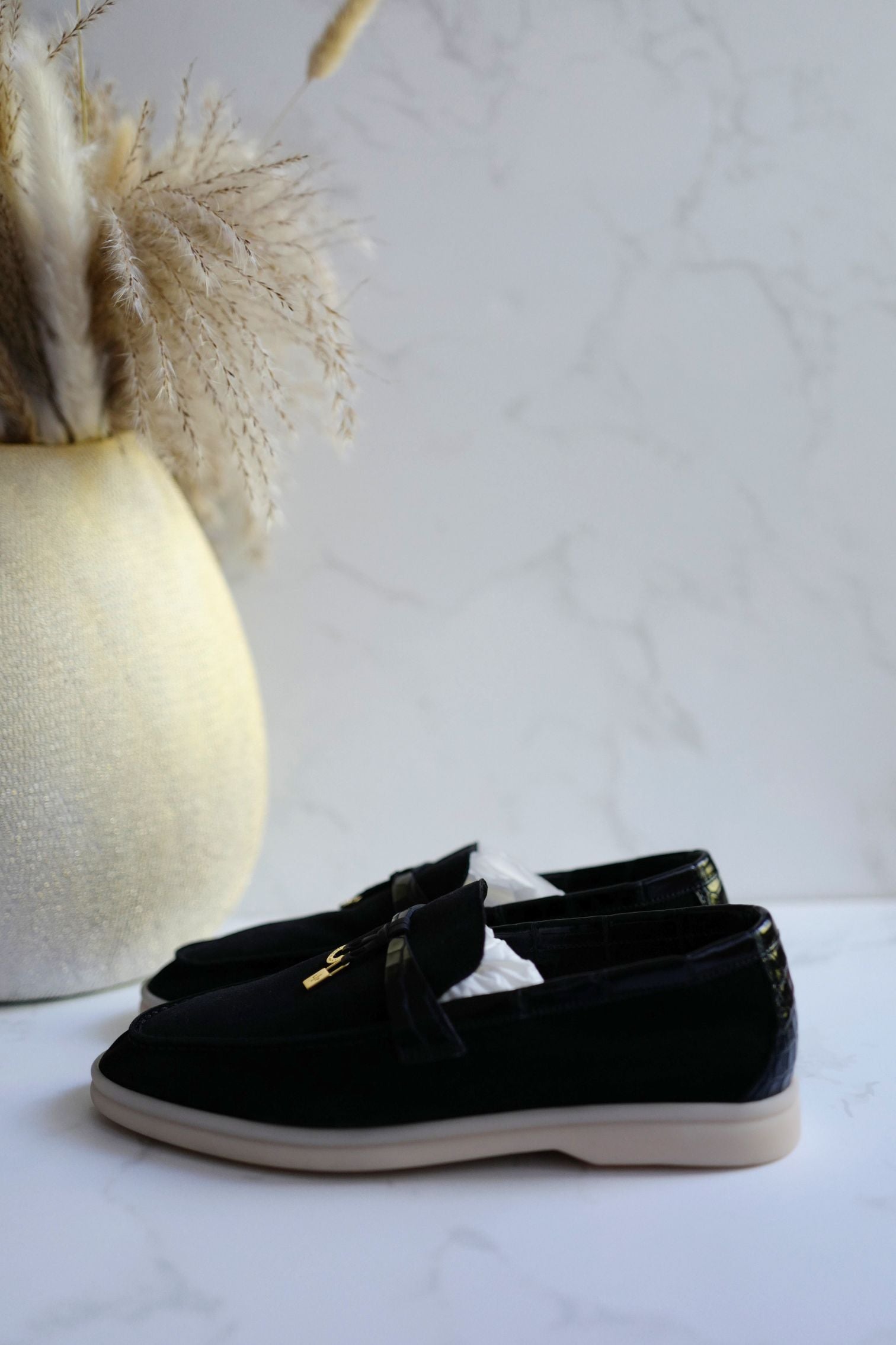BNIB Loro Piana Summer Charms Walk Loafers In Black Suede Alligator strap Size 37