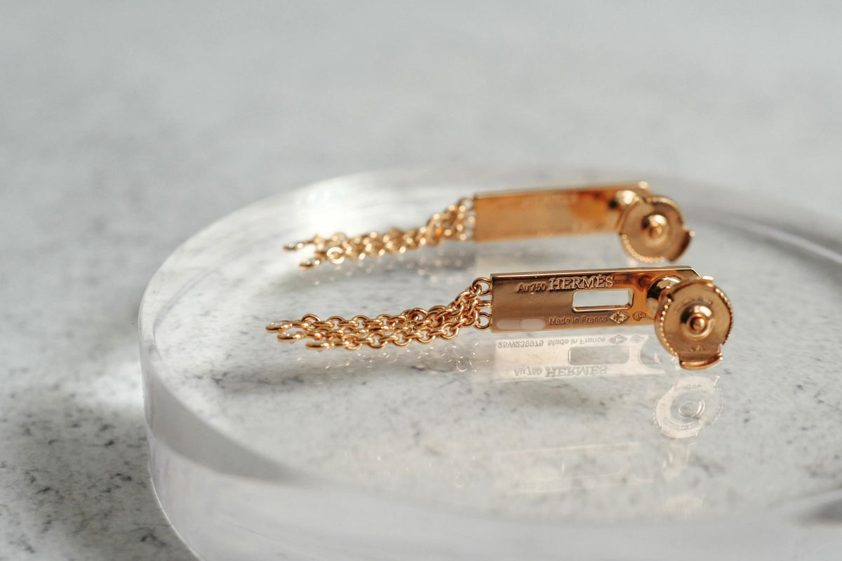 Hermès Kelly Gavroche Earrings Small Model 18K Rose Gold 18 Diamonds