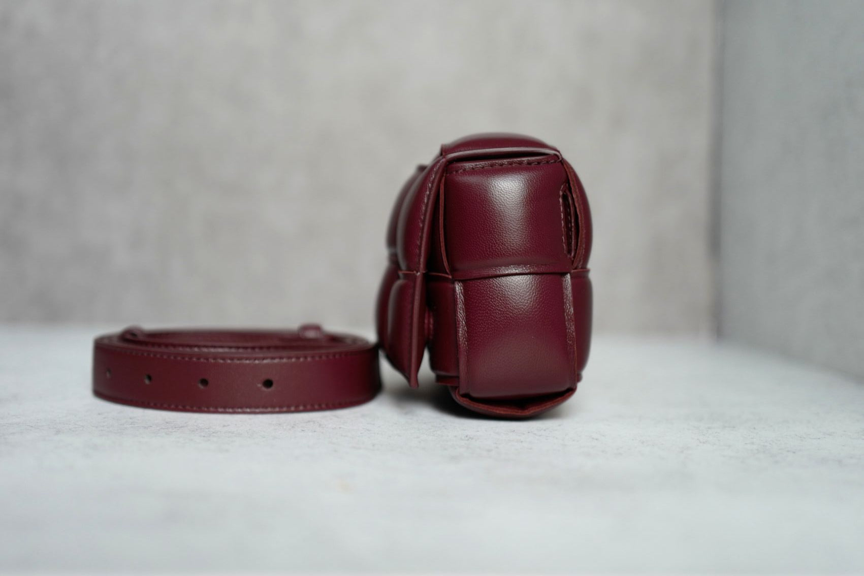 Bottega Veneta Padded Burgundy Small Cassette Belt Bag NEW