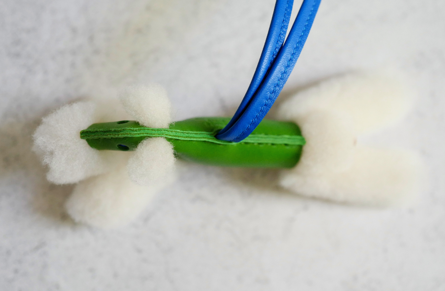 Hermès Budy Charm Écru/Vert Yucca/Bleu Hydra Merinos Wool Milo Lambskin