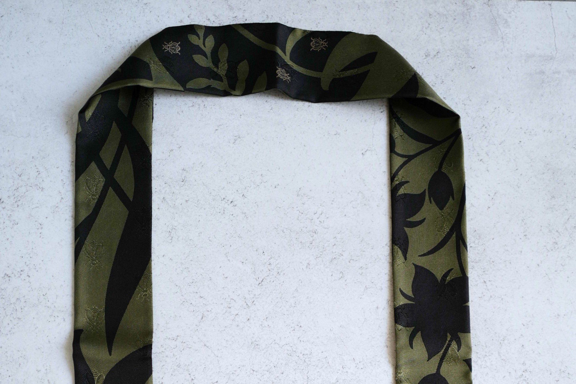 Hermès Twilly Bouquet Final Silk Noir/Vert Loden/Rouge H with Leather Fringe