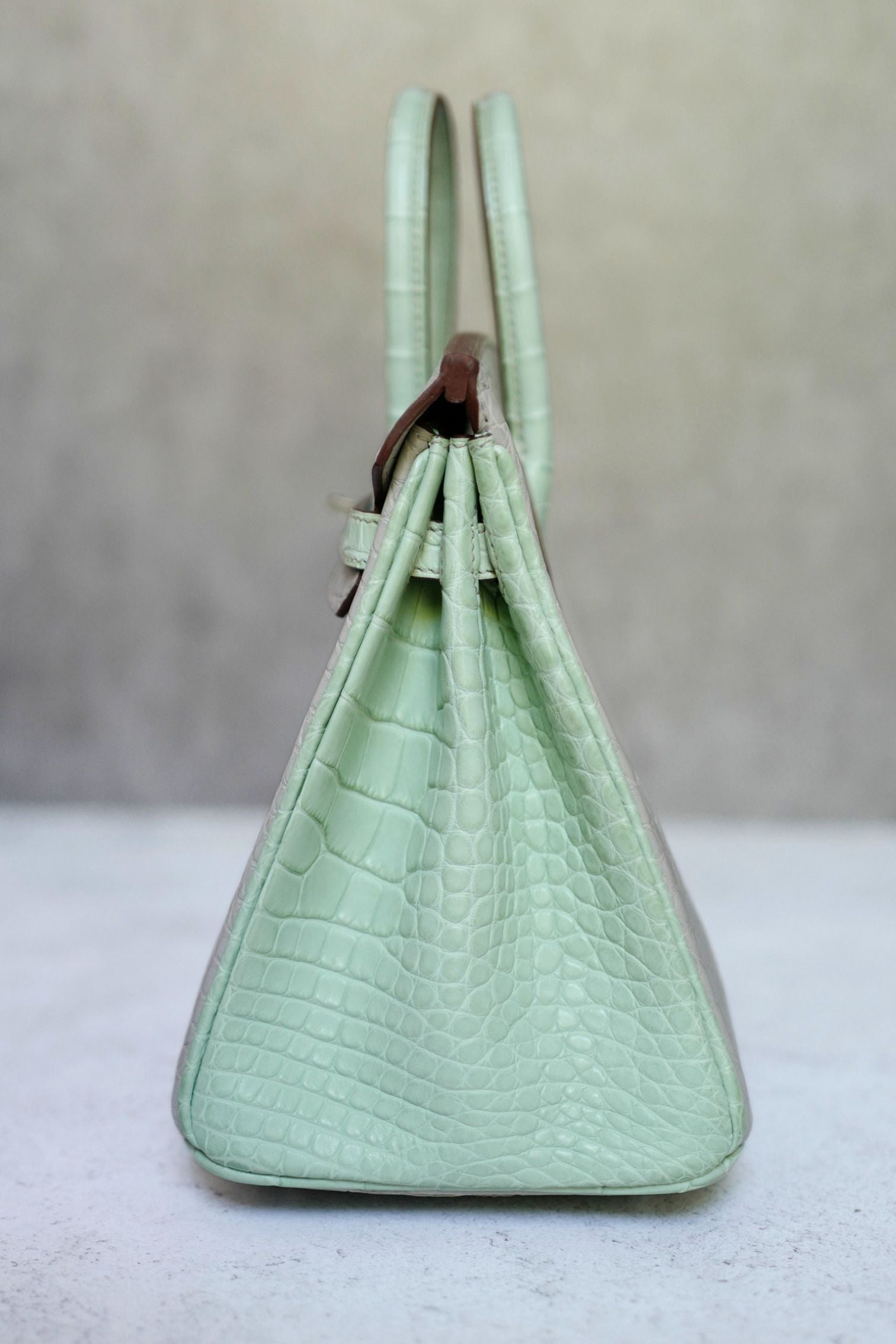 Hermès Birkin 25 HSS Gris Perle Vert D'eau Matte Crocodile Brushed PHW