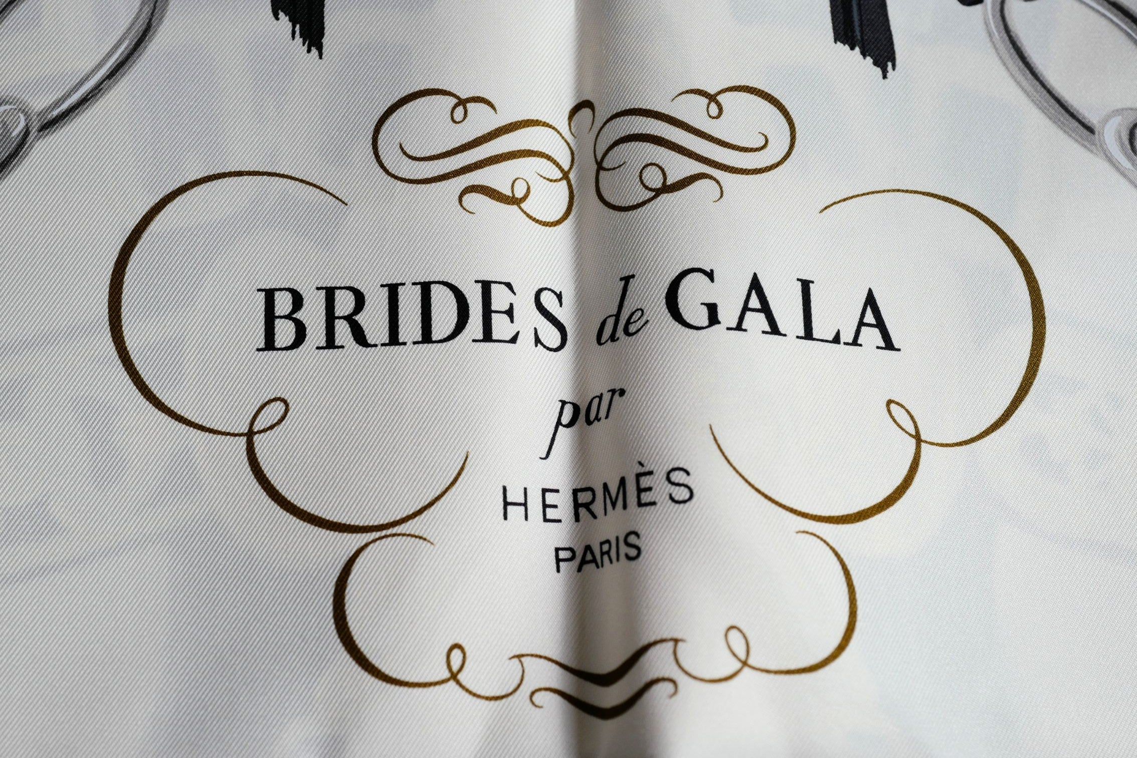 Hermès Scarf Brides de Gala Forever  Noir / Crème / Gold 100% Silk 90