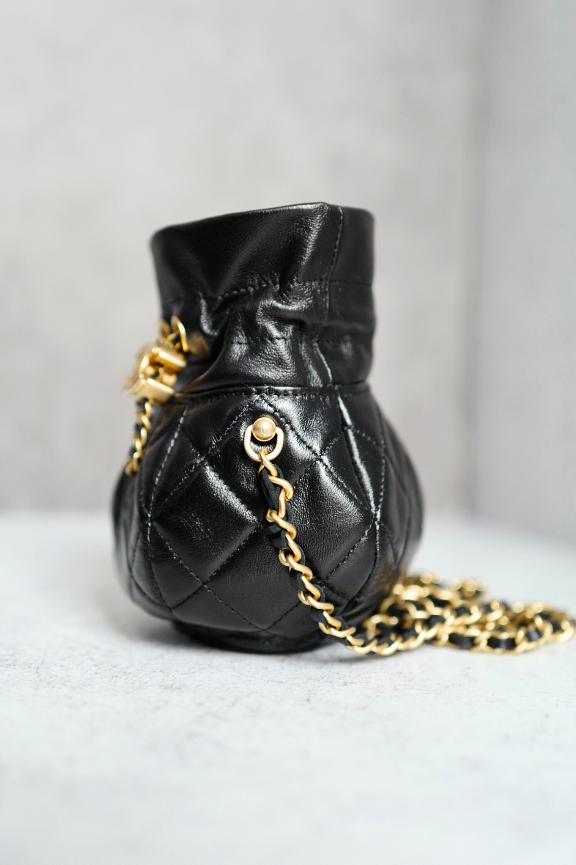 BNIB Chanel 23S Black Shiny Lambskin Clutch with Chain in Gold Hardware