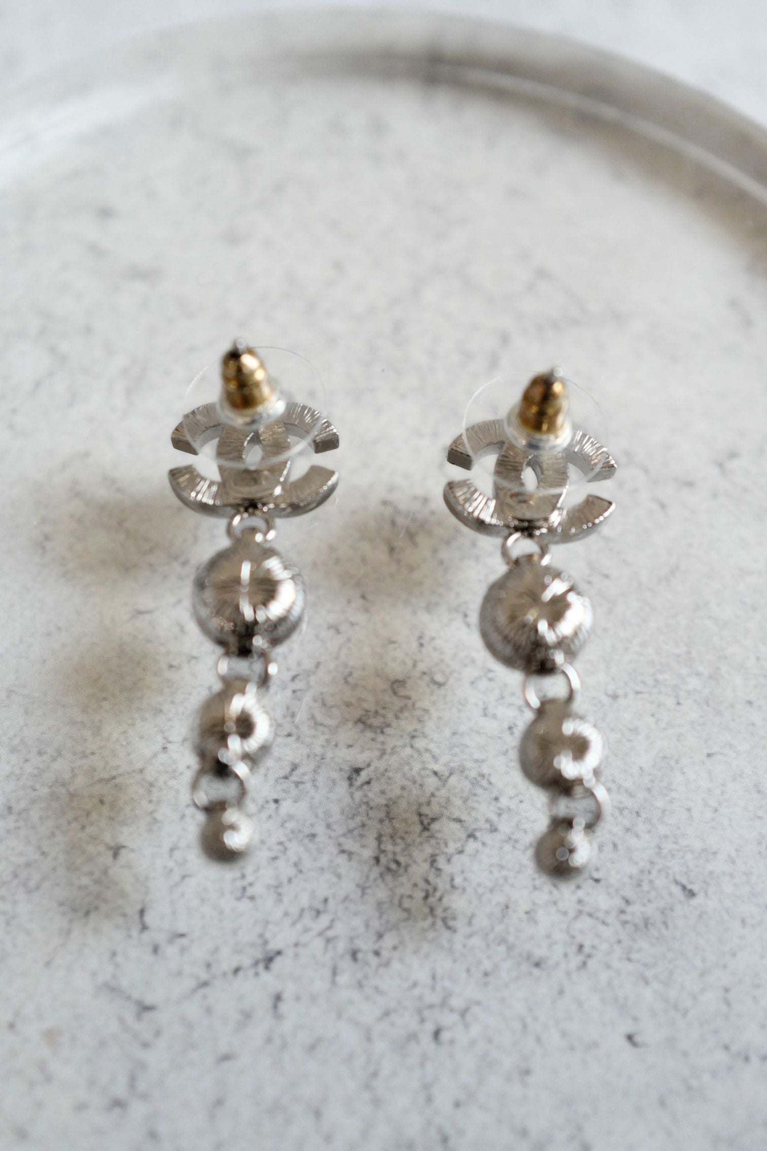 Chanel Drop CC Earrings 22K in Pearly White & Crystal BNIB