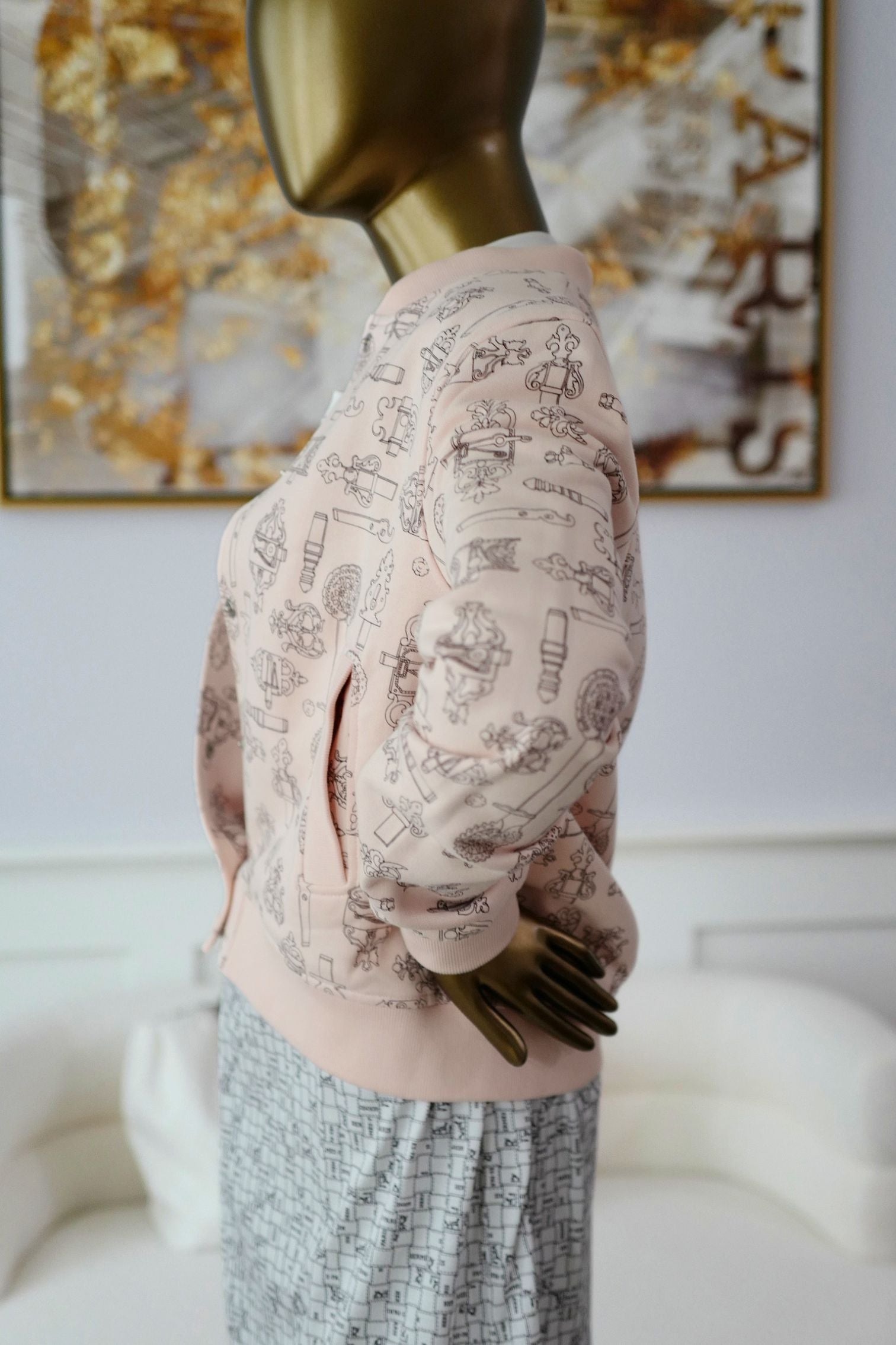 Hermes Varsity Jacket "Ferronnerie Remix" Rose Opaline Cotton Size 36