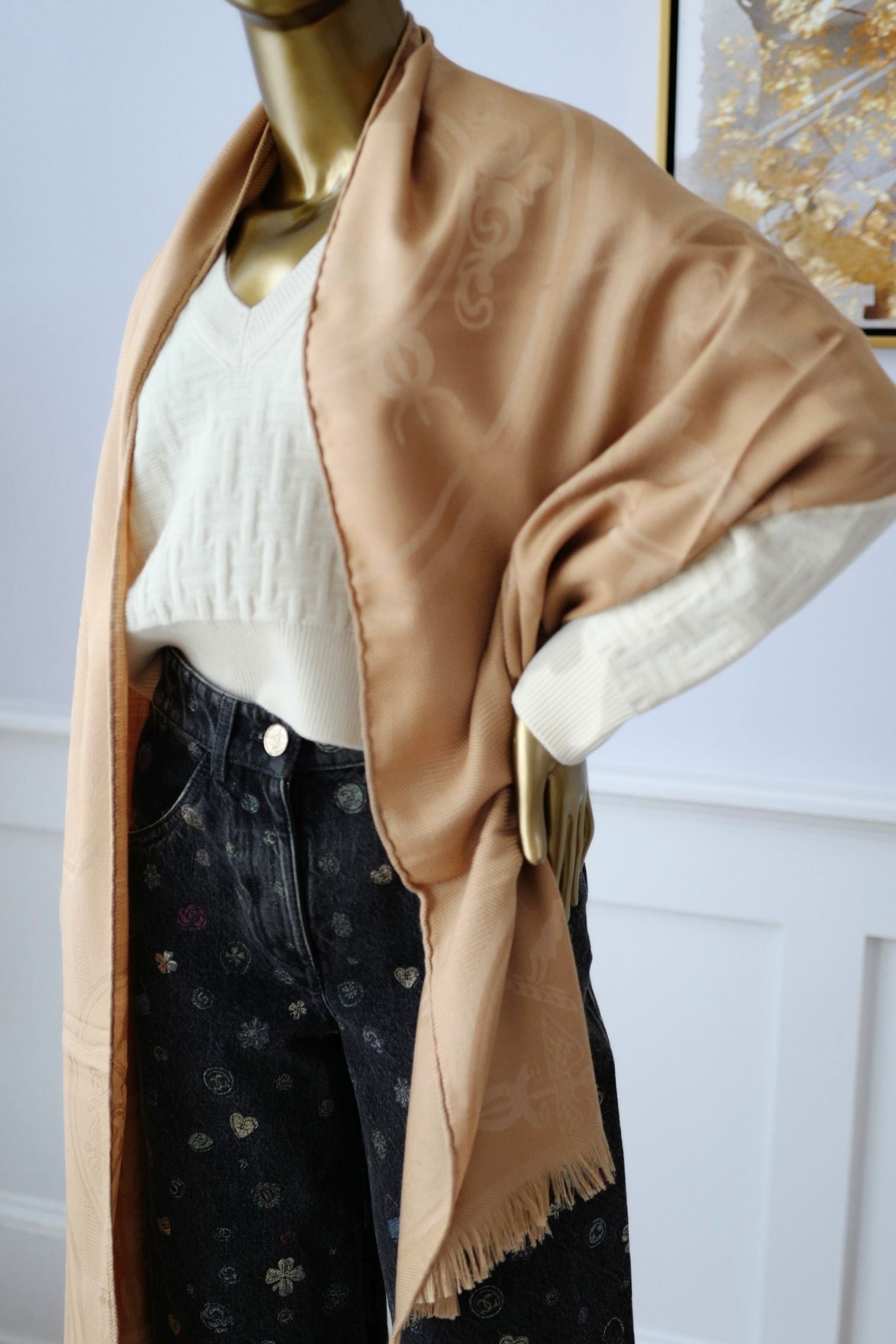 Hermès New Libris Stole Cashmere Silk Kraft Confettis d’Ex-Libris Jacquard