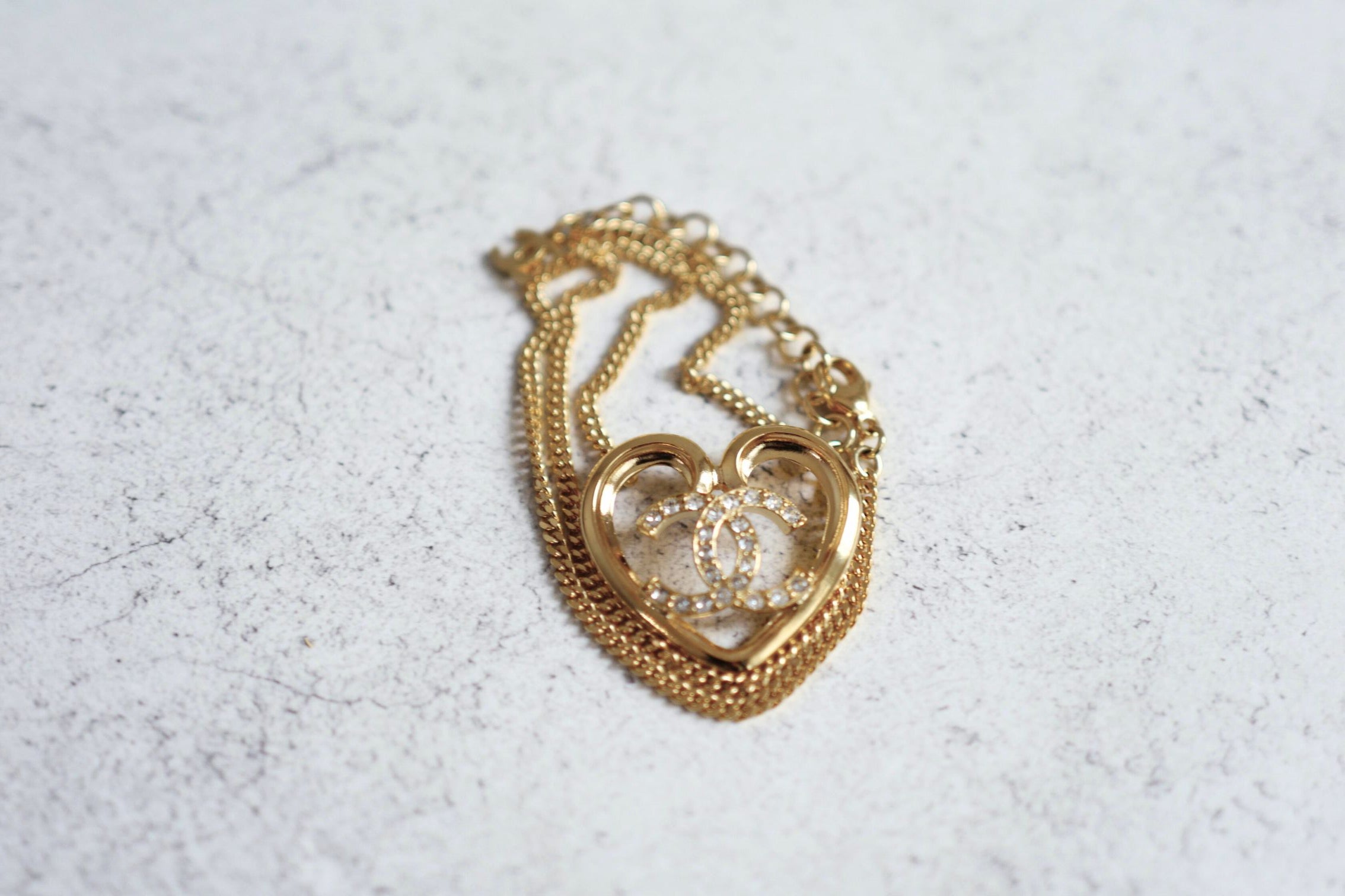 Chanel 23C Heart Gold Necklace with Crystals