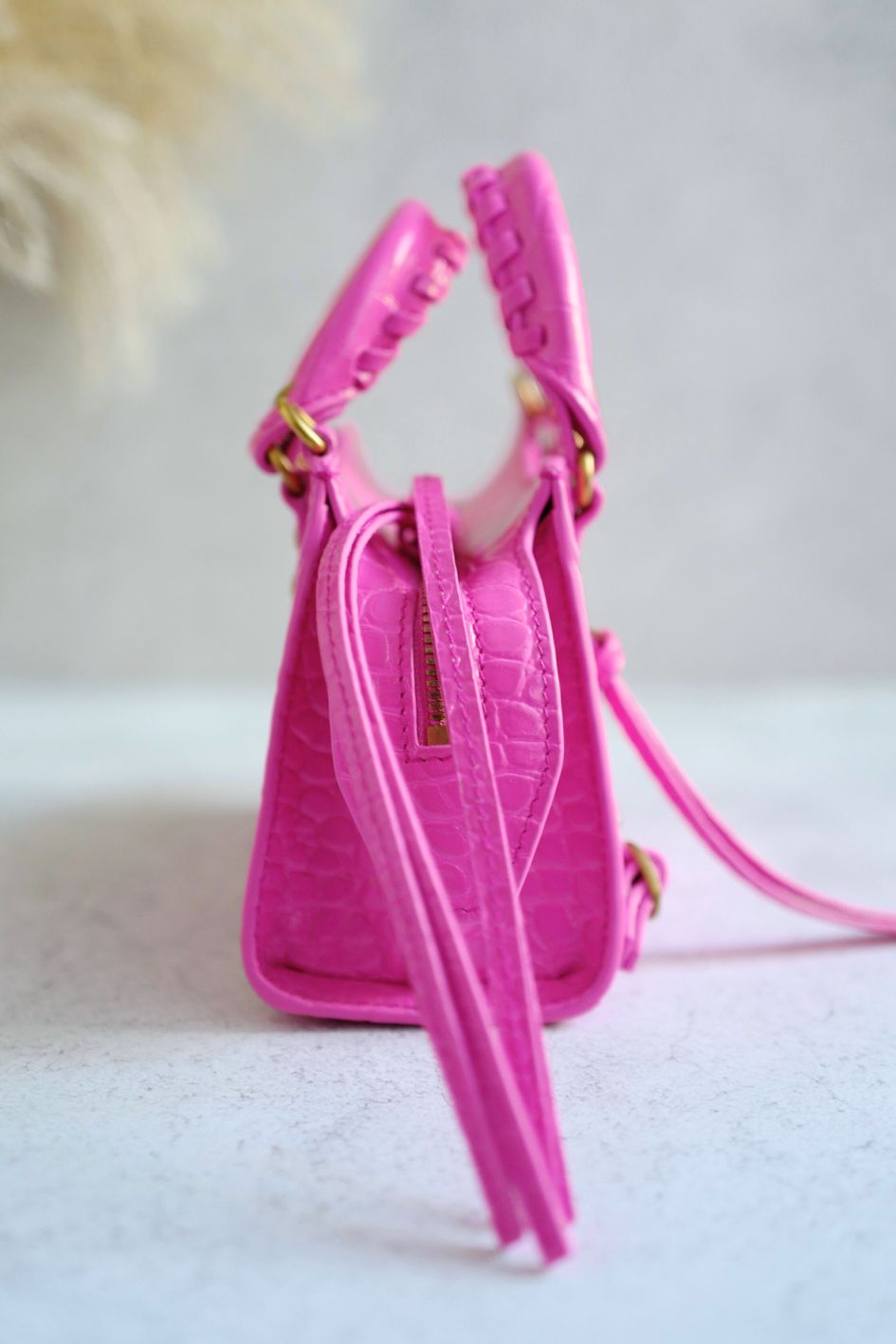 Balenciaga Neo Classic Nano Size In Bright Pink Croco Leather