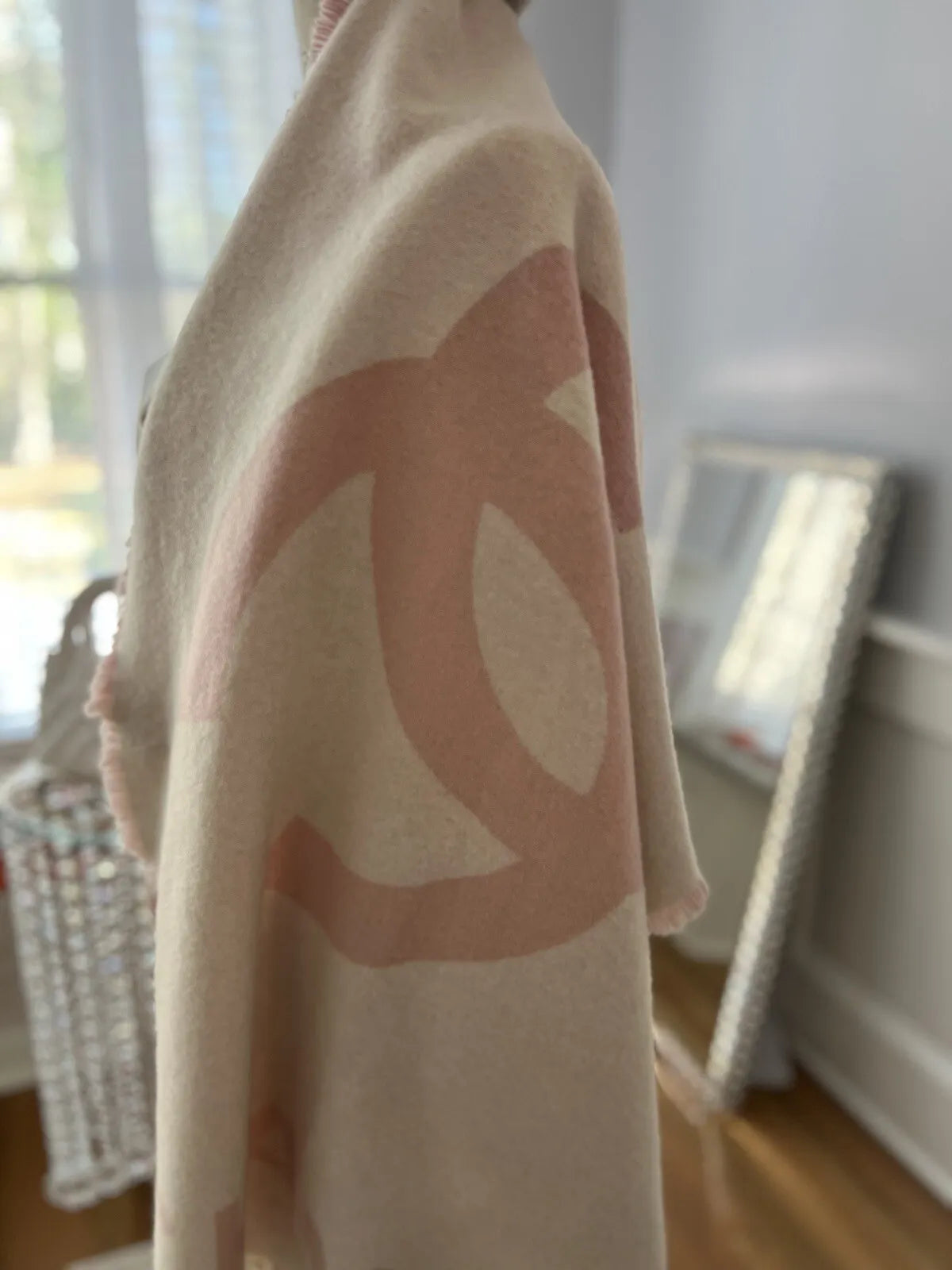 BNIB Chanel Stole Double Cashmere Shawl In Pink 23S Large Shawl