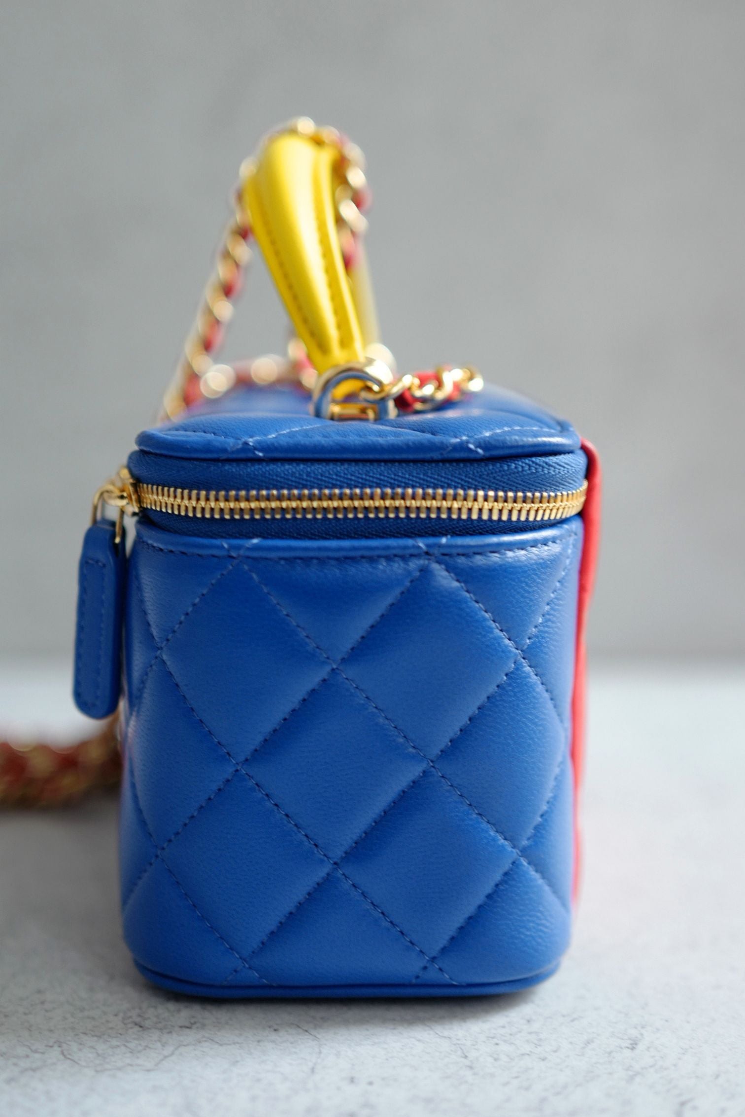 Chanel 26A Long Vanity Superman With Chain Lambskin Blue/Yellow/Red Gold HW