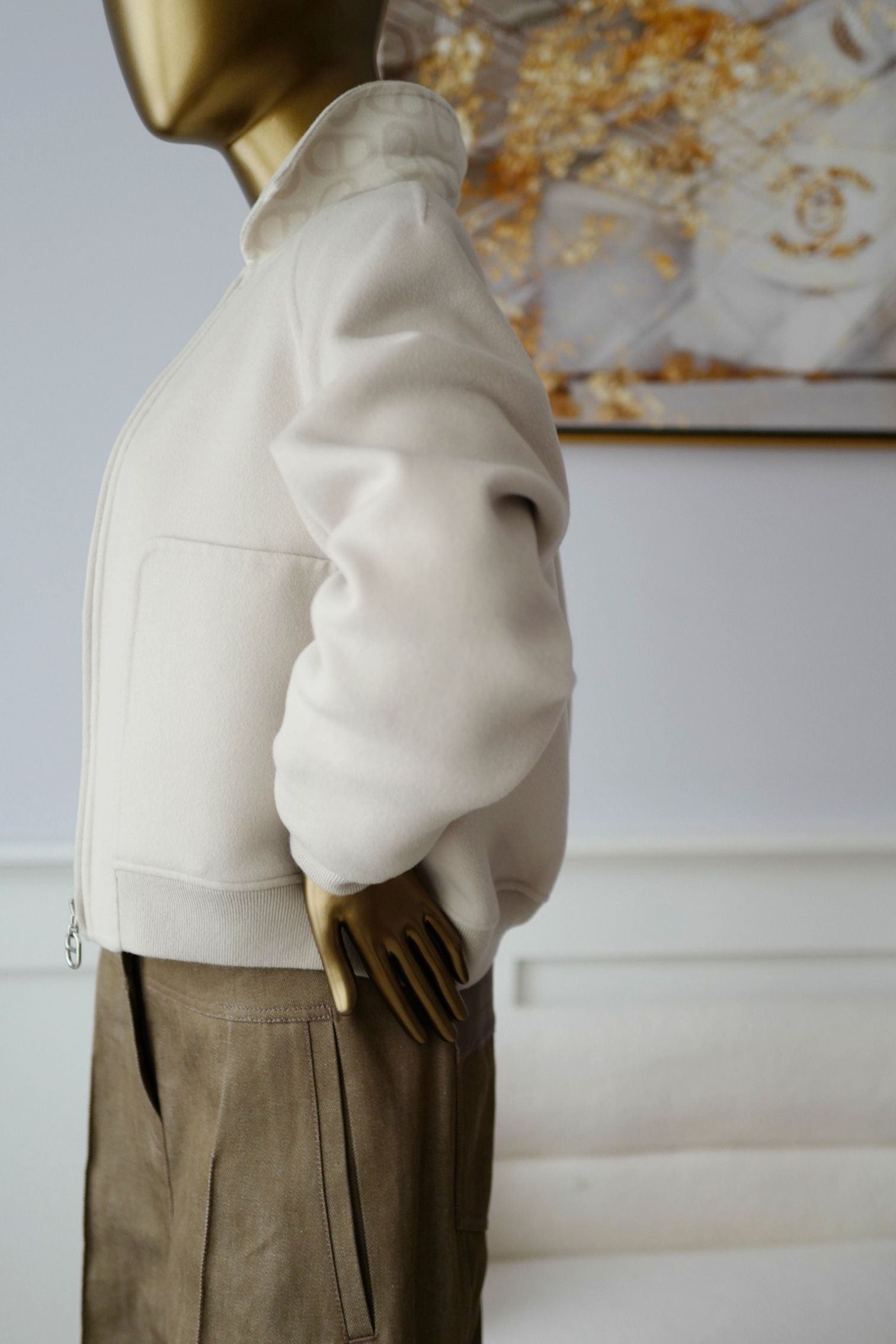 Hermès Jacket Chaine d'Ancre Blanc Sable Virgin Wool Size 36