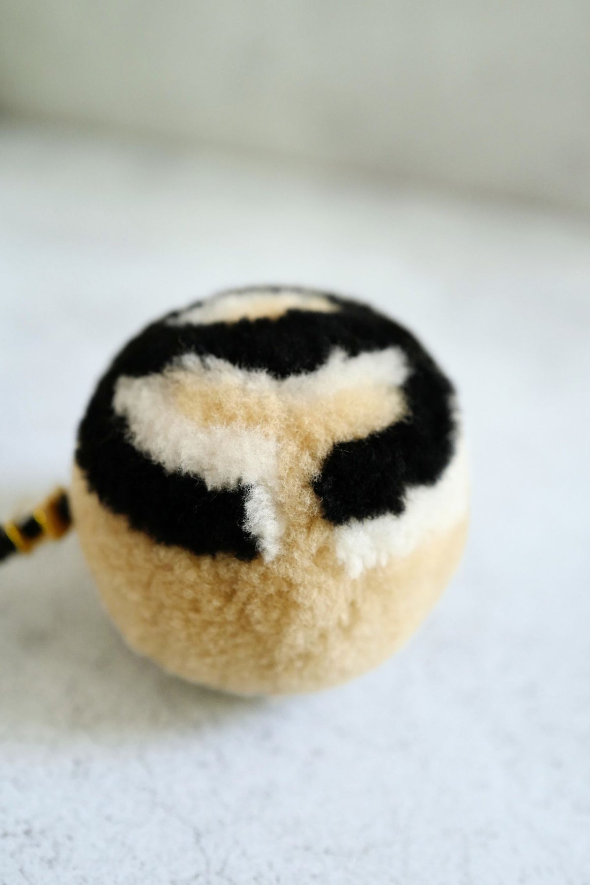 NEW Chanel 26N Coco Neige Mini Ball Bag Charm CC Logo Lambskin Shearling Black Beige