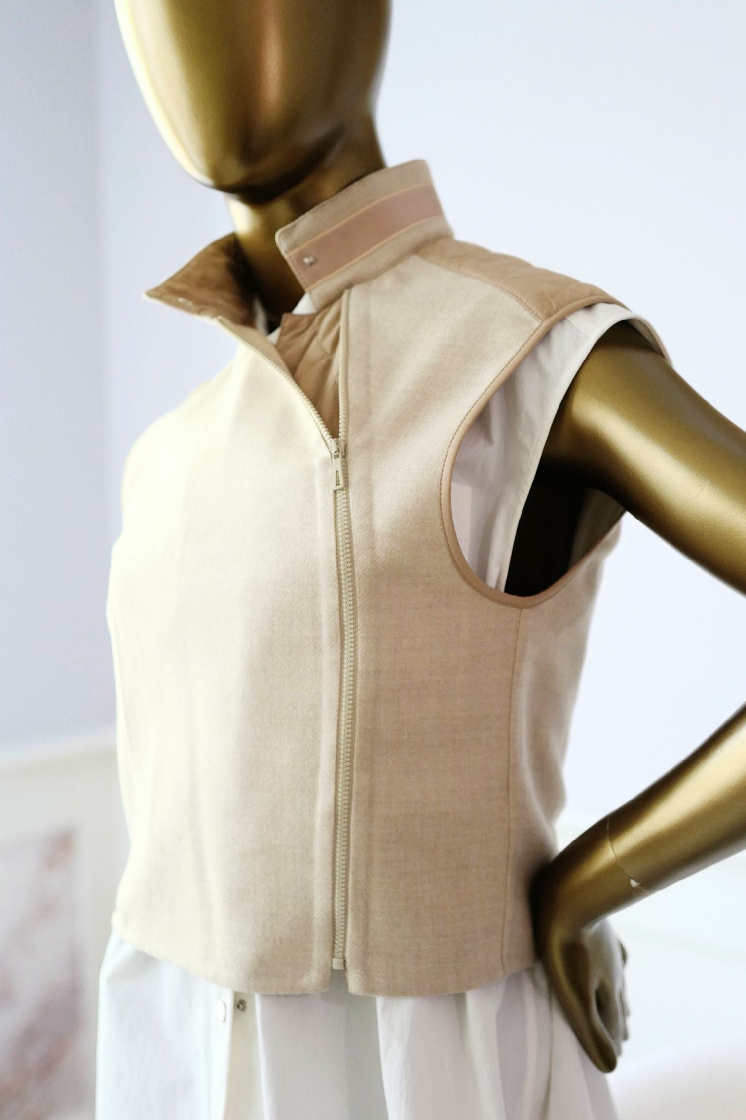 Hermès Blouson Sans Manches Mix Matière Blanc Marbre Wool Size 36