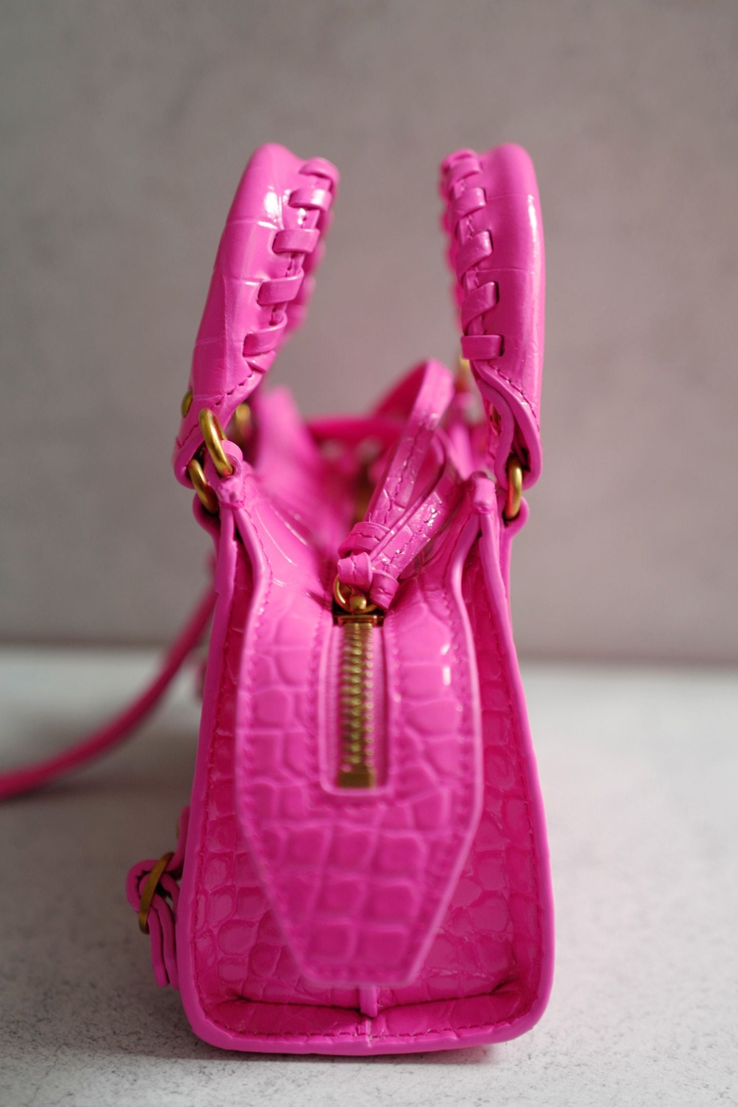 Balenciaga Neo Classic Nano Size In Bright Pink Croco Leather