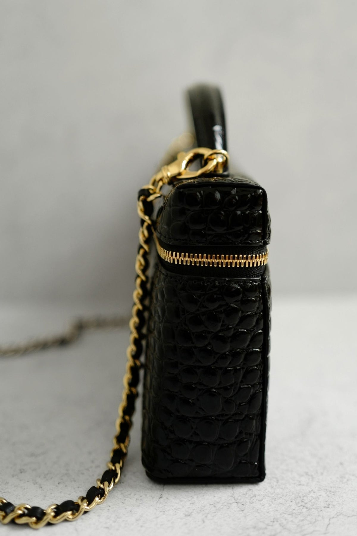 Chanel 26K Matthieu Blazy's Vanity with Chain Croc Embossed Black Calfskin Leather GHW