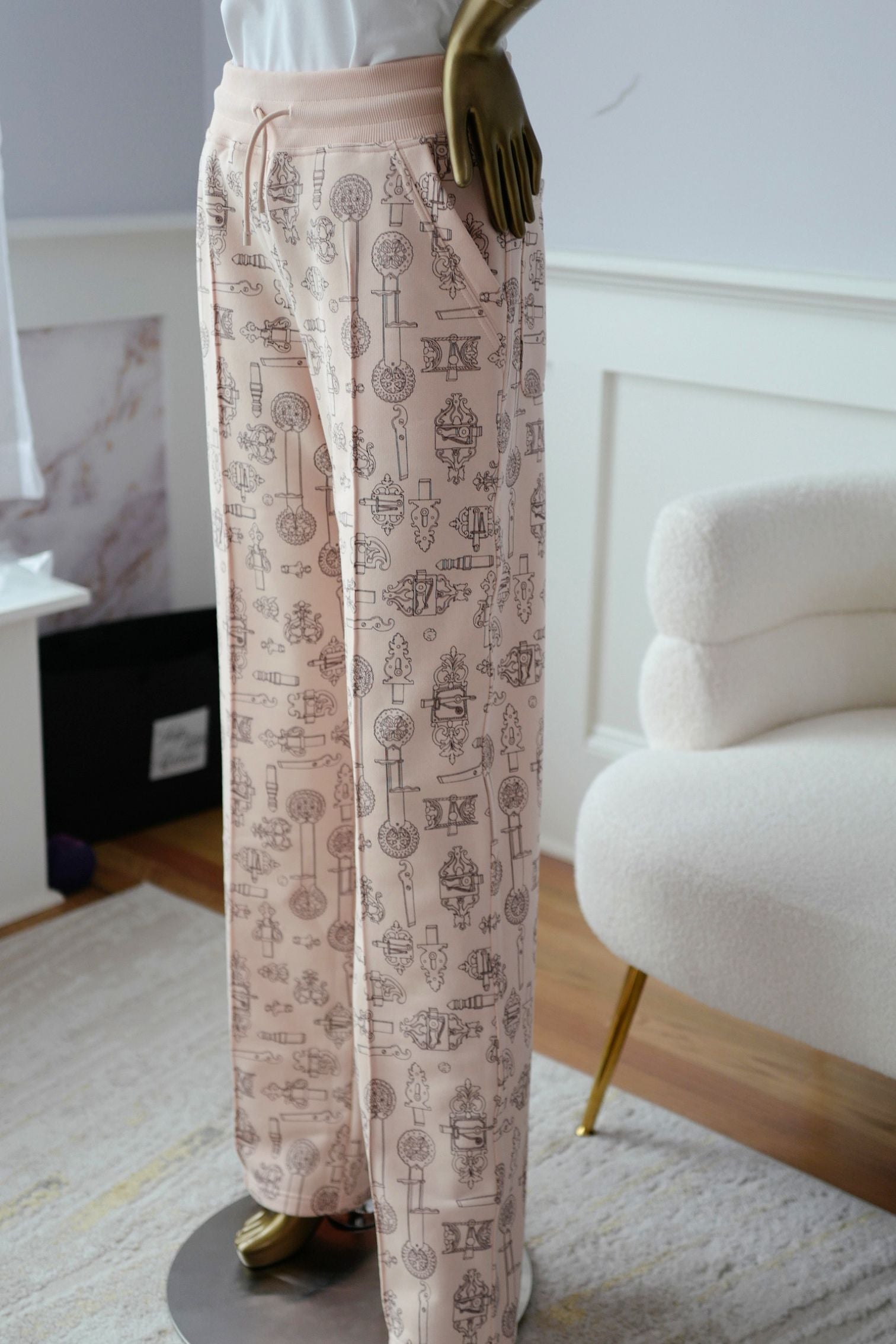 Hermes Wide Pants ‘Ferronnerie Remix’ Rose Opaline Cotton Size 34