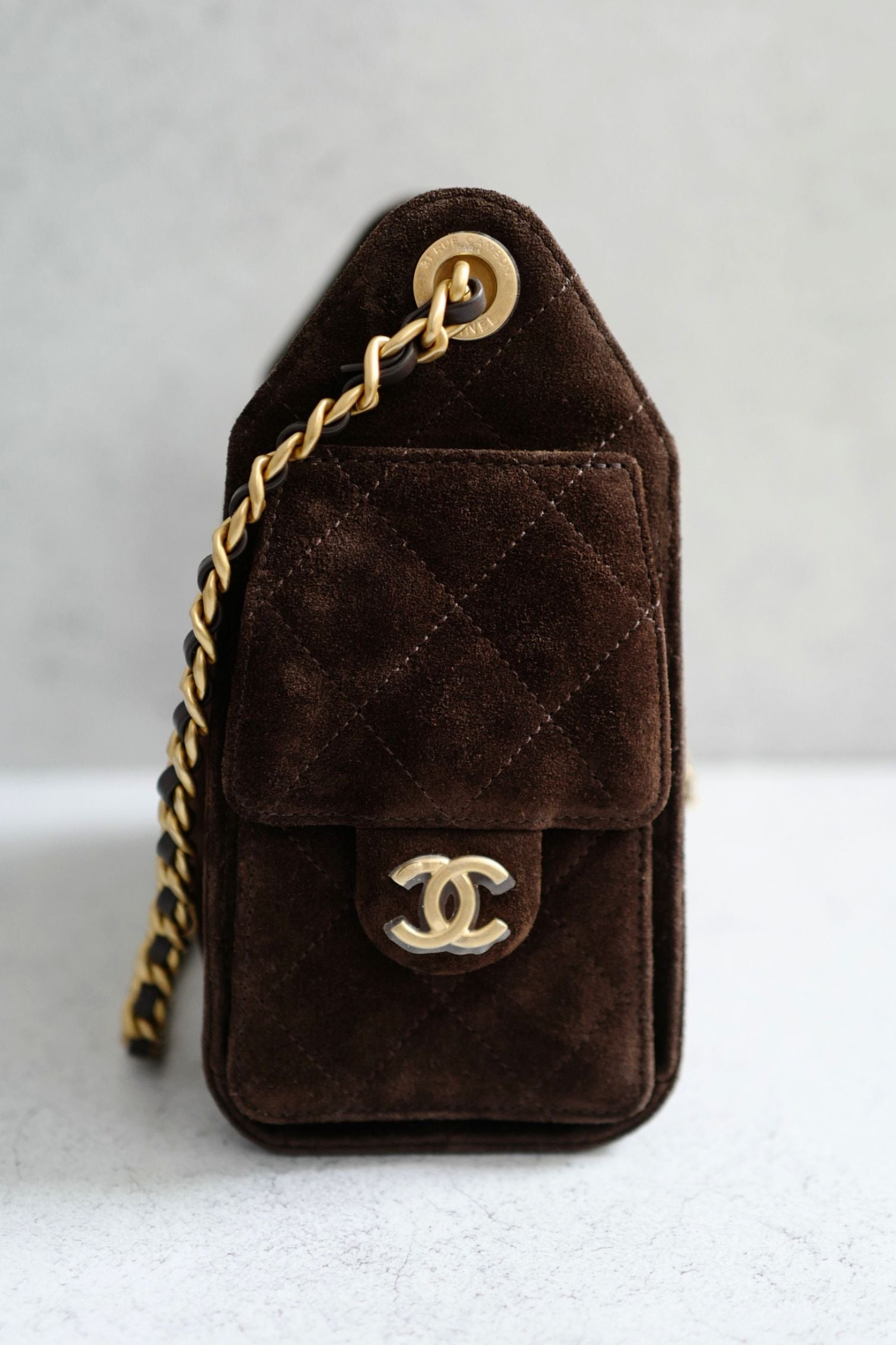Chanel 26C Mini Hobo Dark Brown Suede Calfskin Gold Hardware