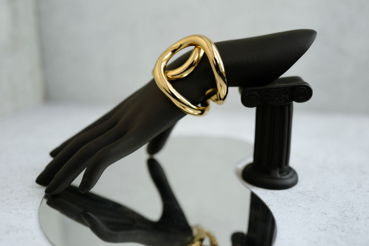 NEW Chanel 26K Cuff Bracelet Metal Gold Interlocking CC Logo