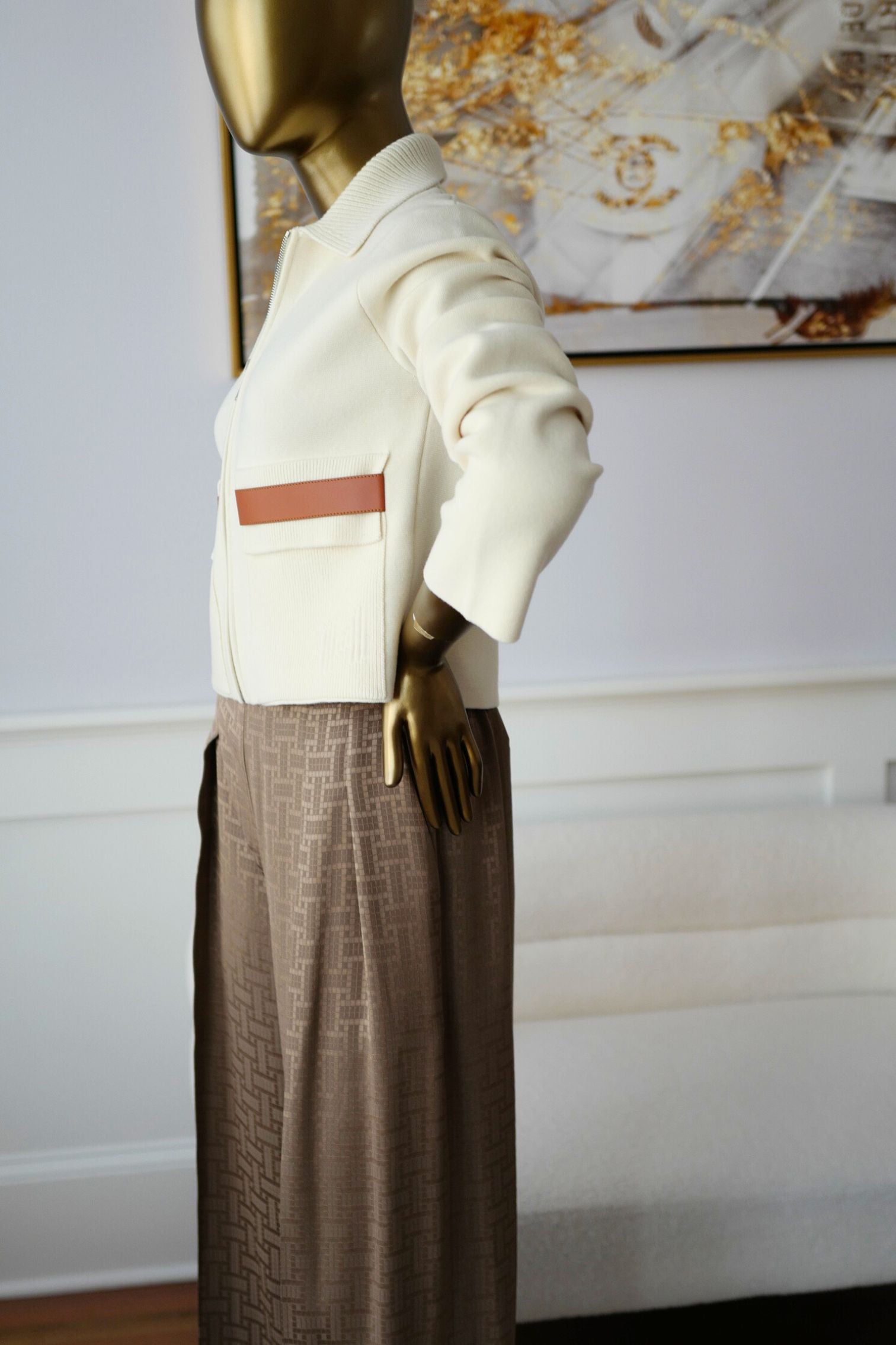 Hermès Woman Outdoor Jacket with Pockets Blanc Naturel Compact Knit Size 34