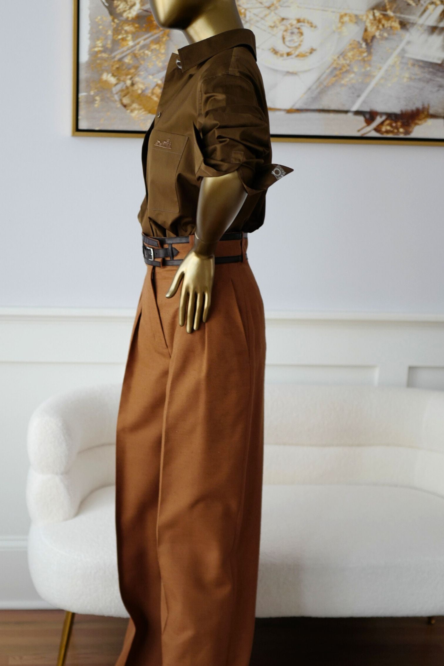Hermès Women Shirt Marron Muschio Cotton Twill Size 36