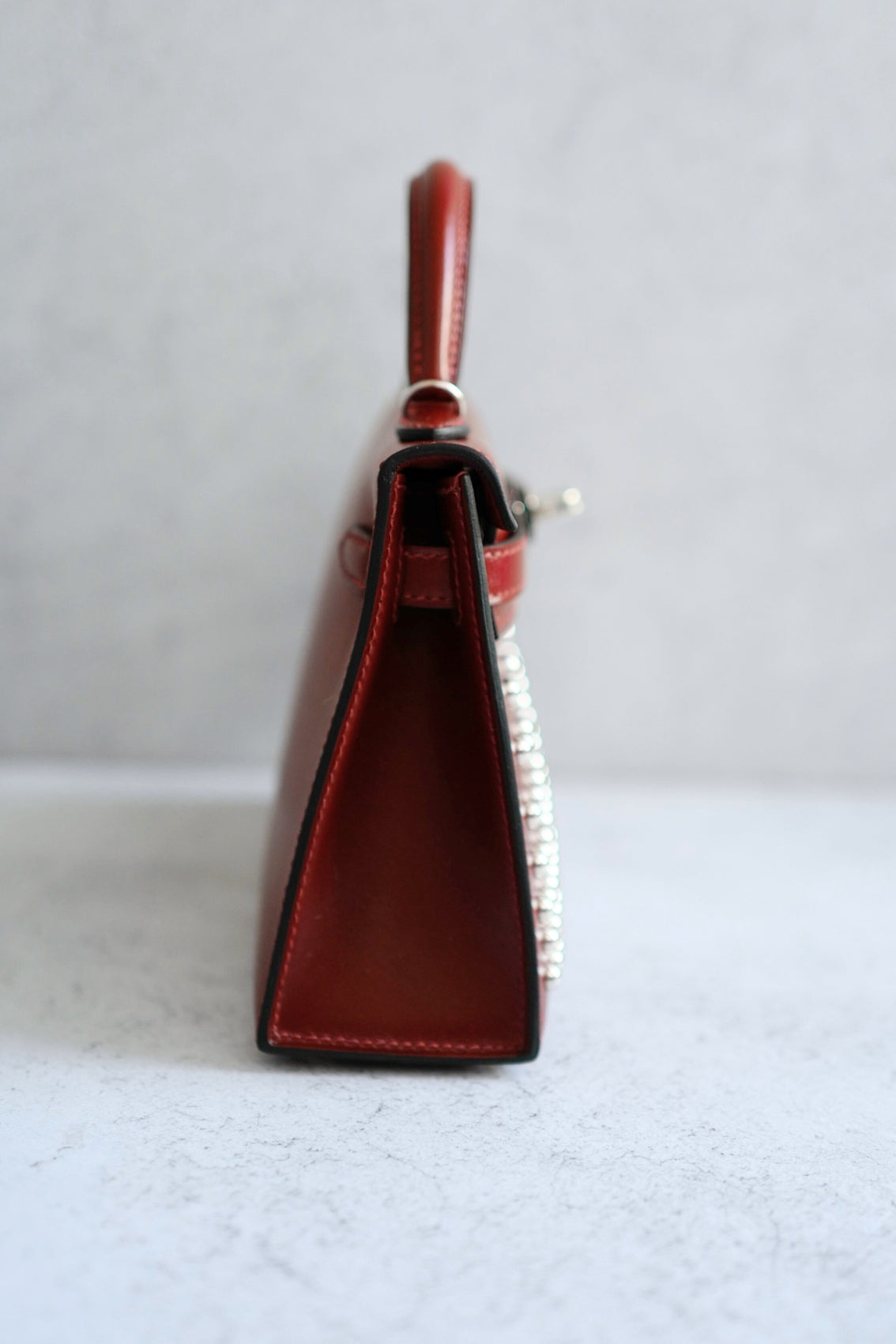 Hermès Kelly 20 Clouté Rouge H Palladium Hardware Stamp K